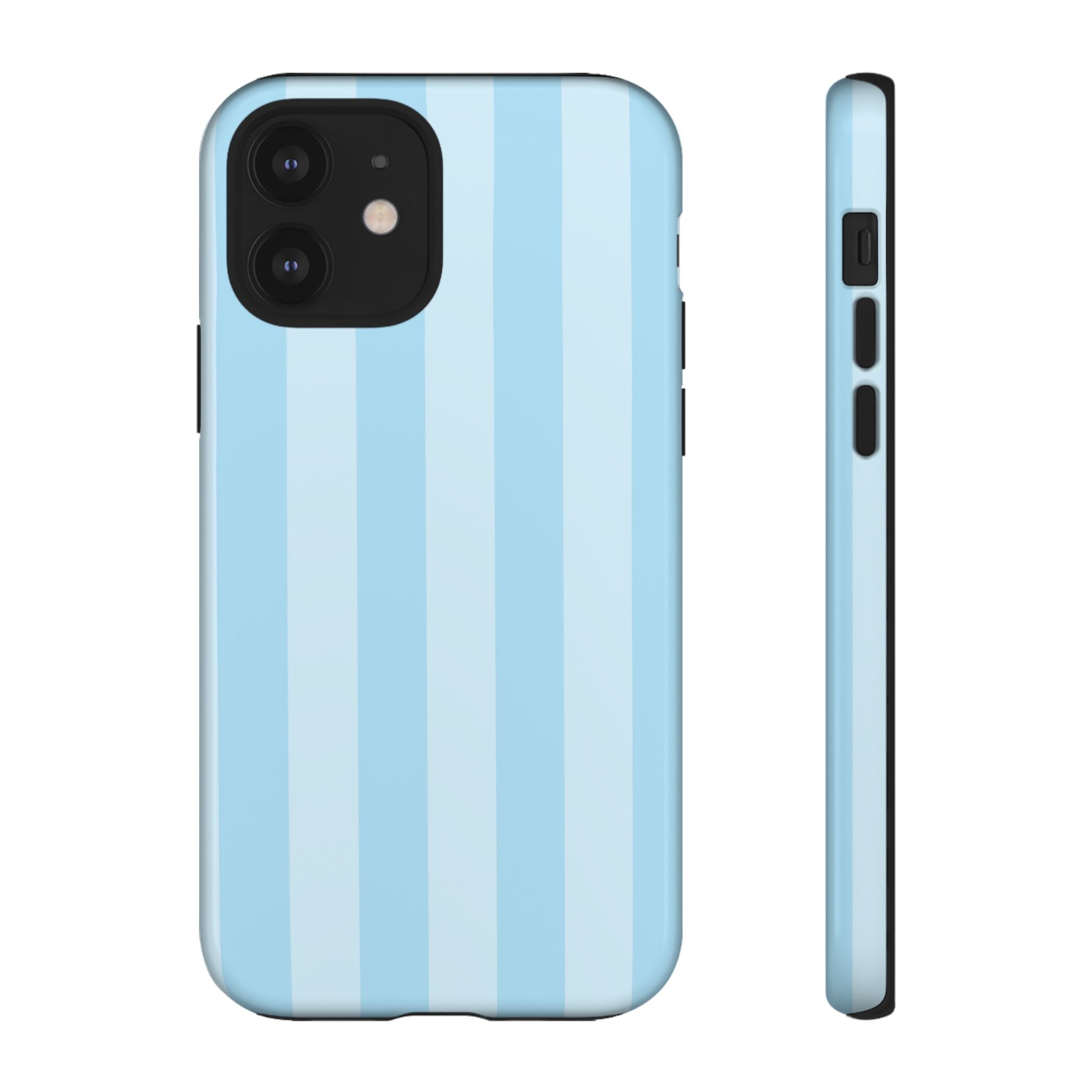 Funda para iPhone con rayas azules junto a la piscina