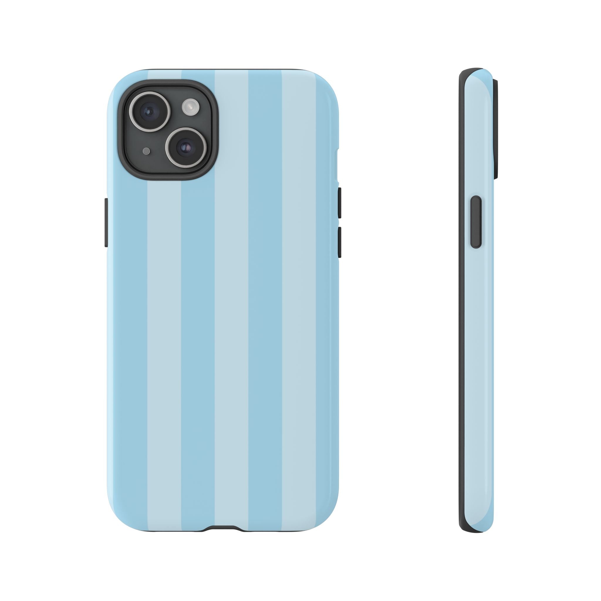 Funda para iPhone con rayas azules junto a la piscina