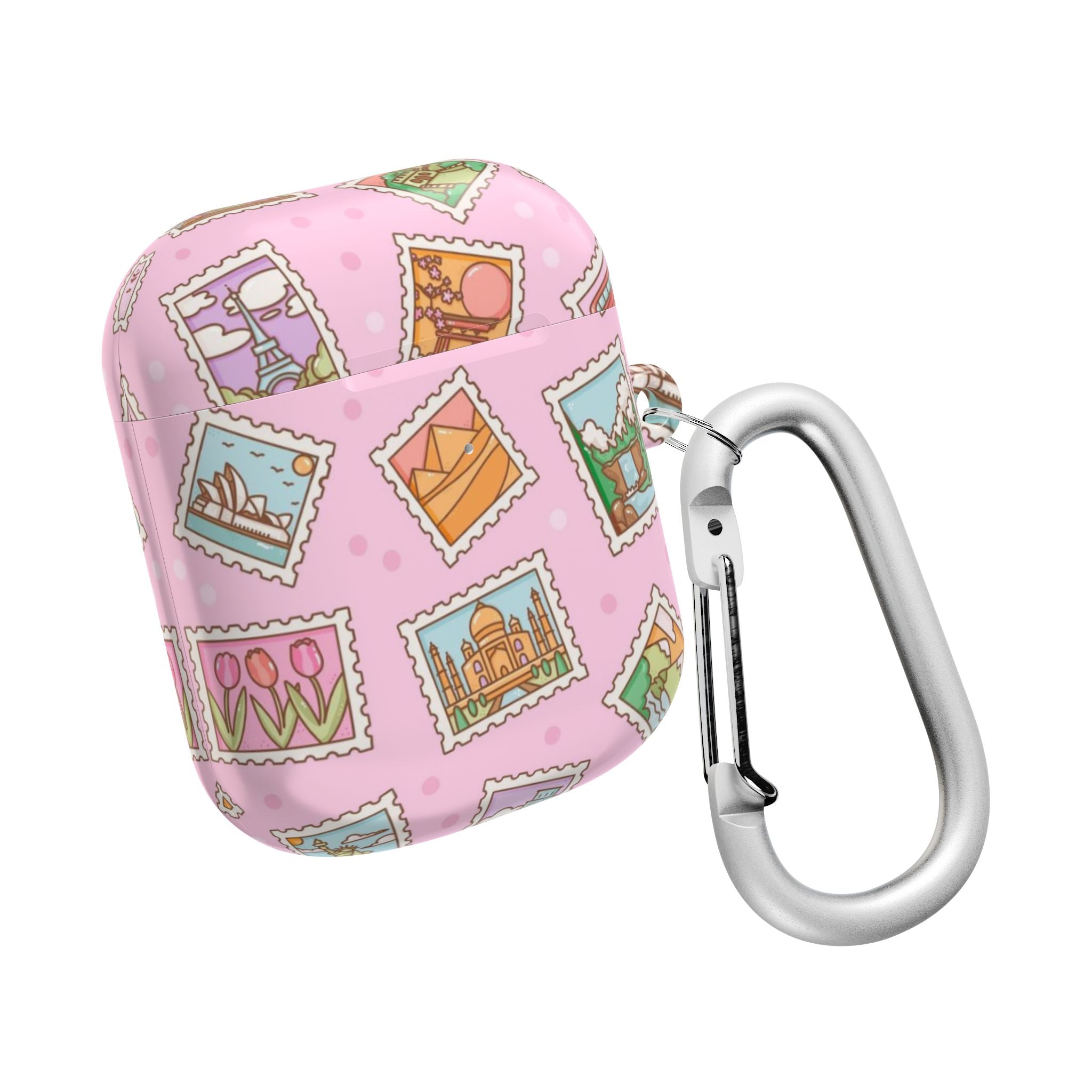 Travel Stamps Pink AirPods Case