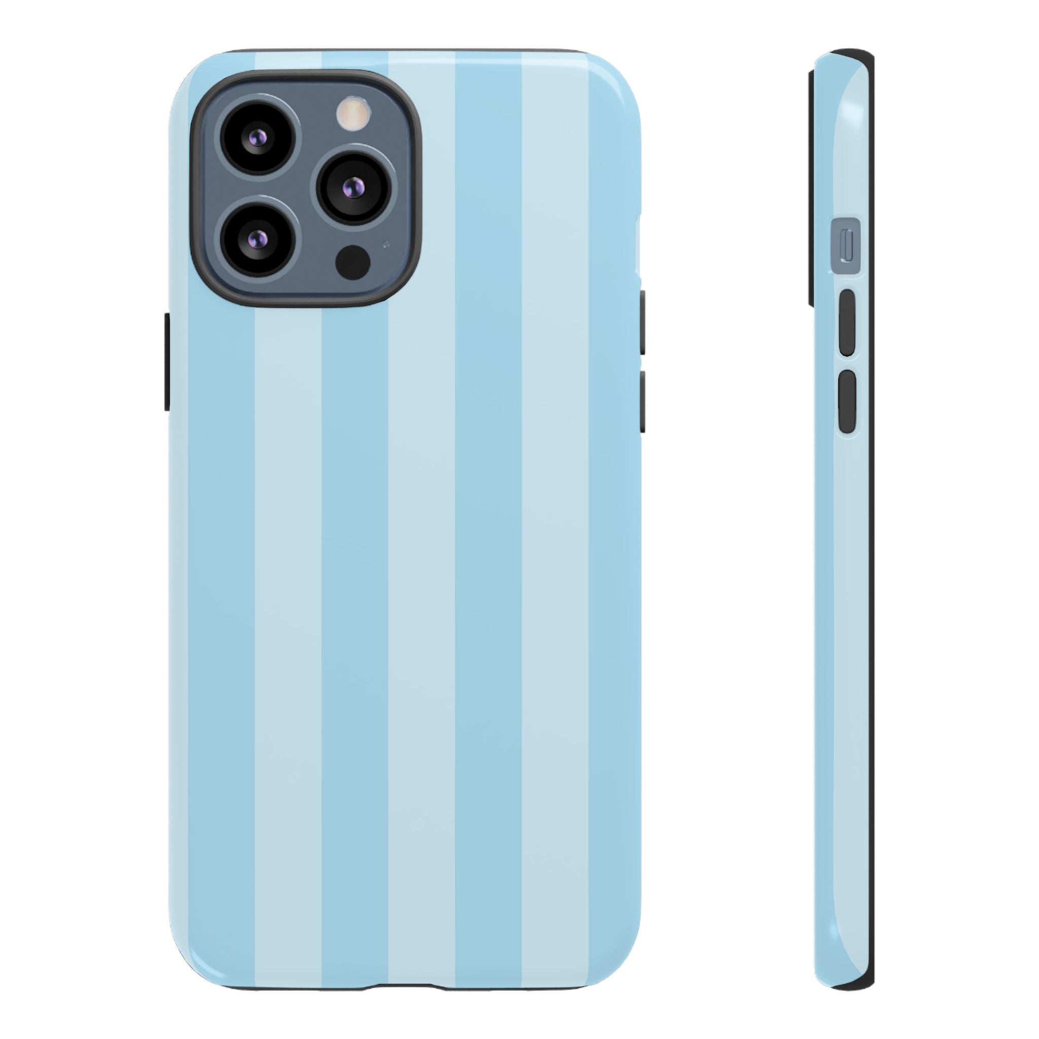 Funda para iPhone con rayas azules junto a la piscina