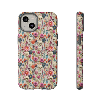 Skulls & Flowers | Embroidery Effect Case