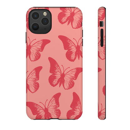 Funda para iPhone con diseño de mariposa social y mariposa color melocotón