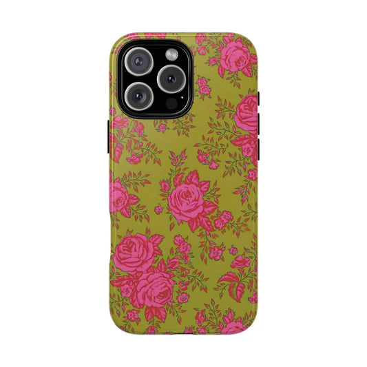 Coque iPhone à motif floral vert d'envie | Rose