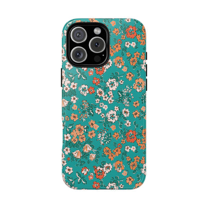 Funda para iPhone con diseño de jardín verde azulado y flores