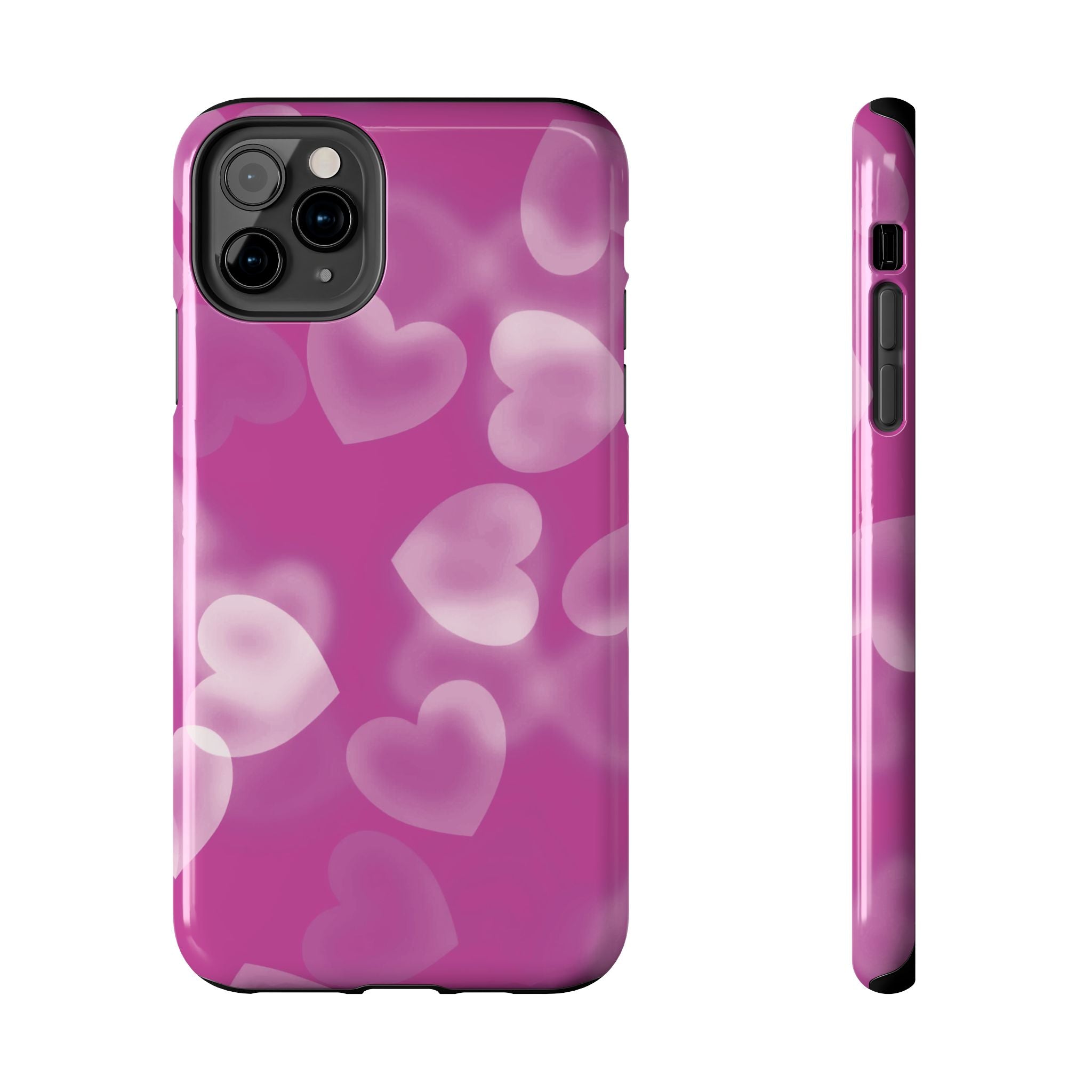 Coque iPhone rose avec coeurs en aérographe