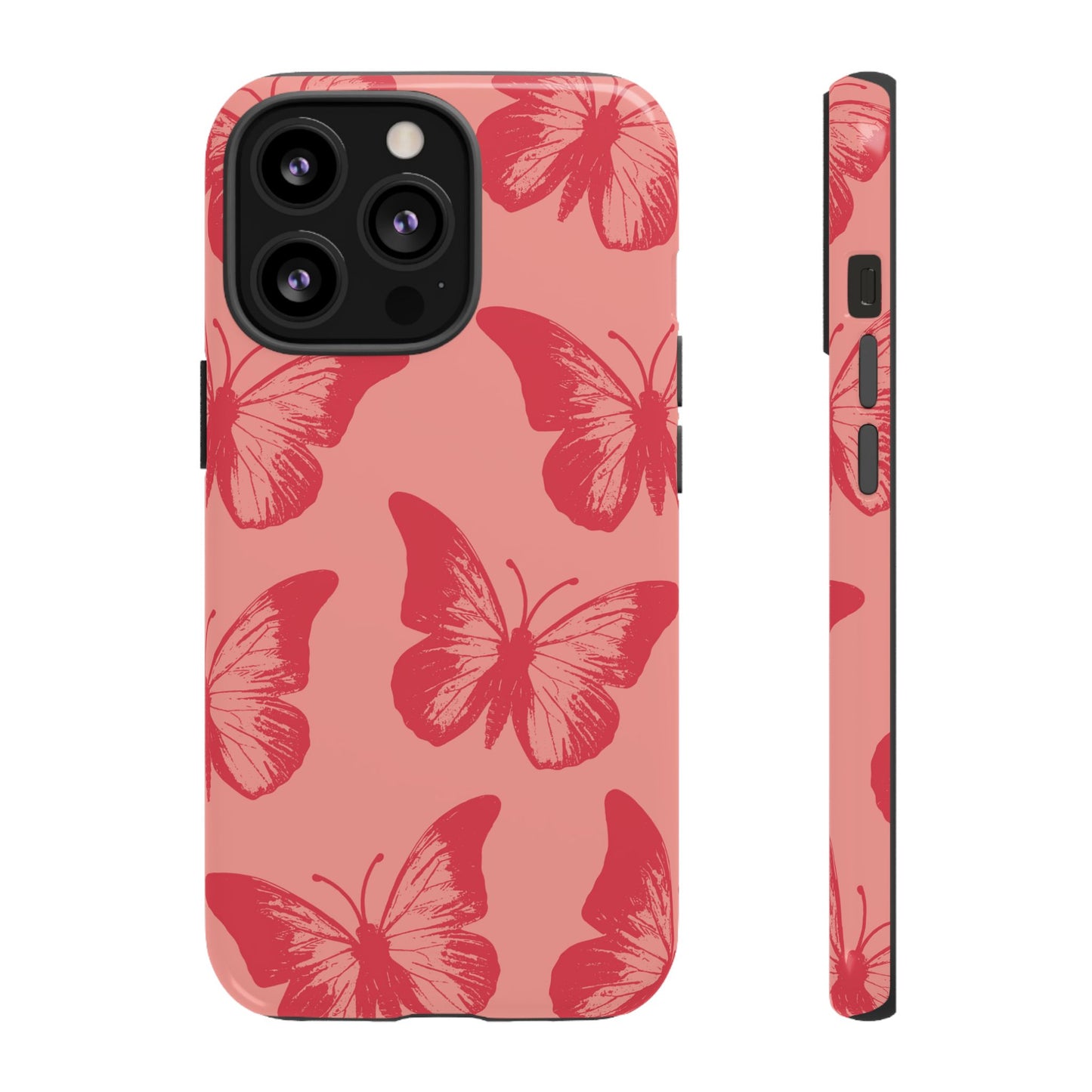 Funda para iPhone con diseño de mariposa social y mariposa color melocotón