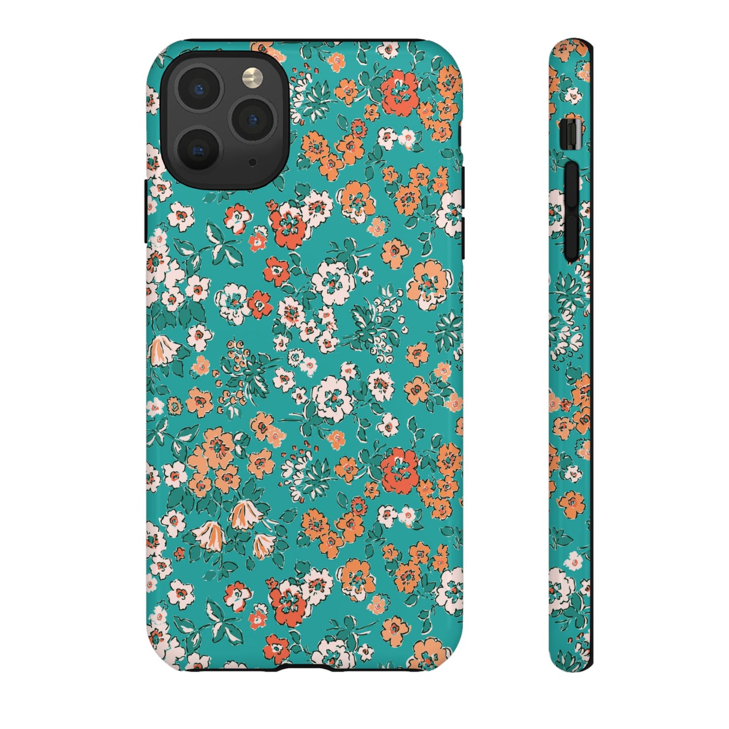 Funda para iPhone con diseño de jardín verde azulado y flores