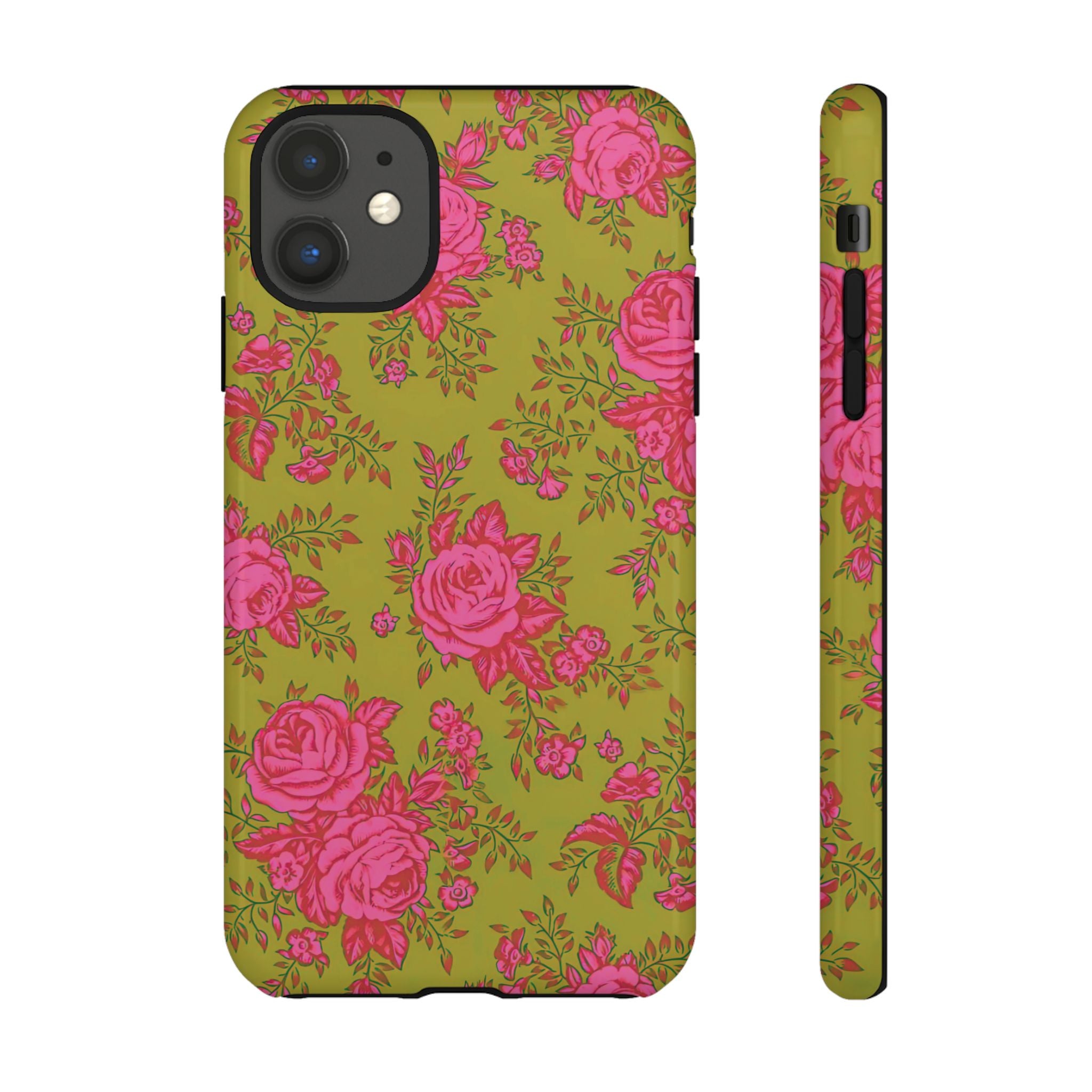 Coque iPhone à motif floral vert d'envie | Rose