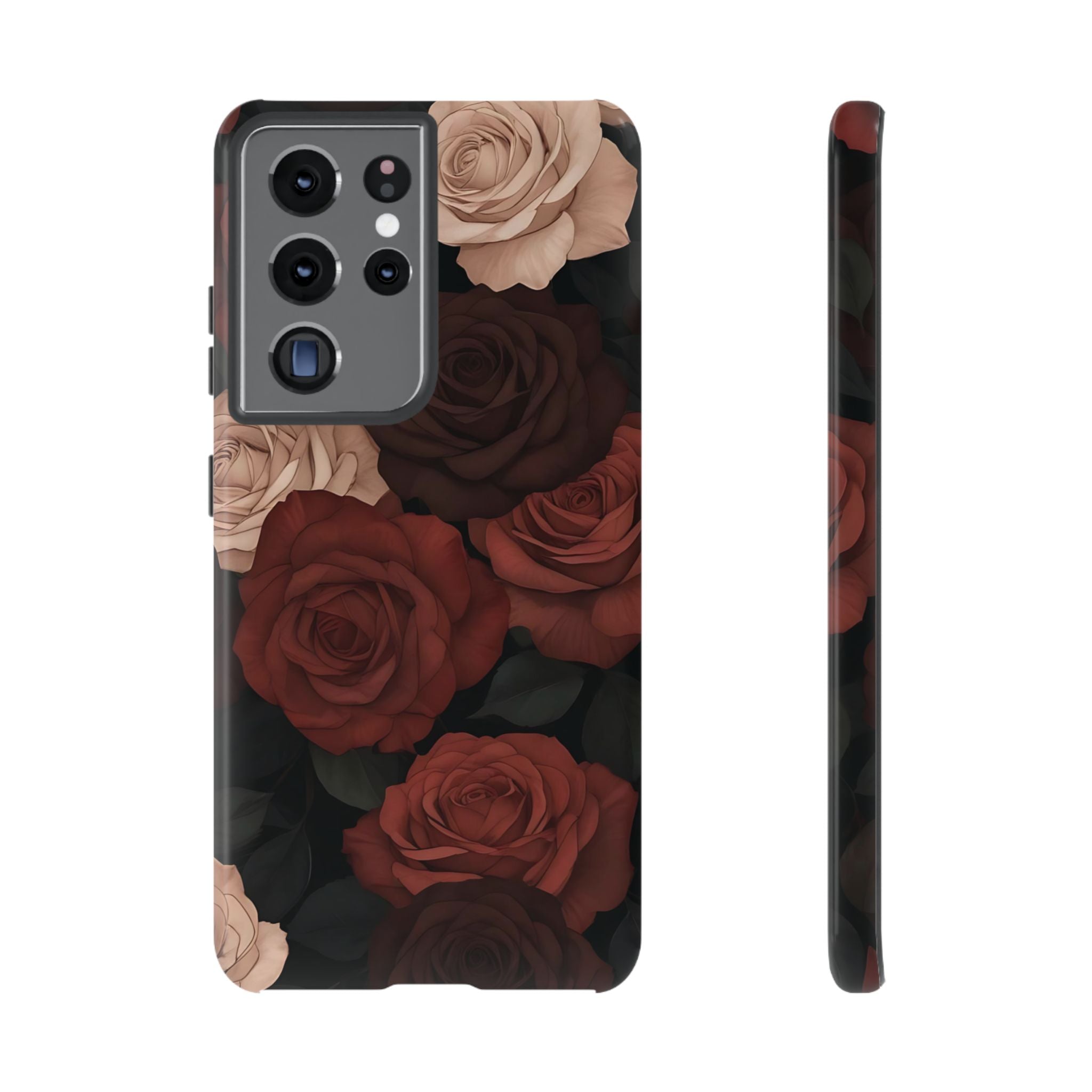 Funda Galaxy con diseño floral en color marrón y rosas