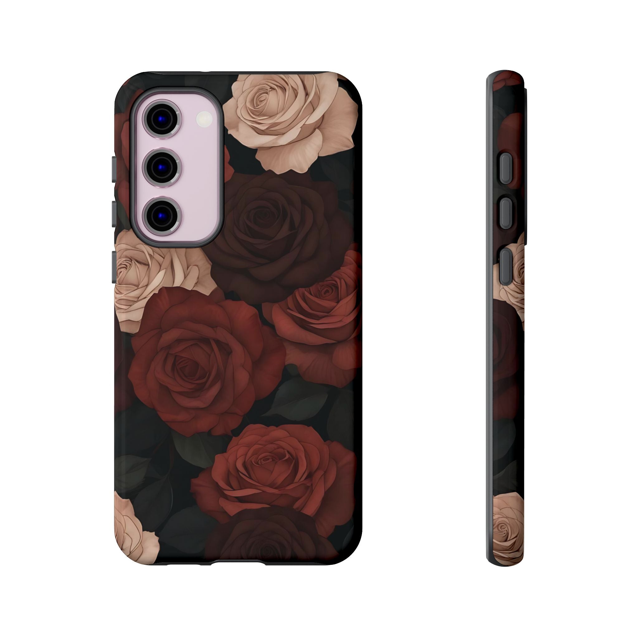 Funda Galaxy con diseño floral en color marrón y rosas