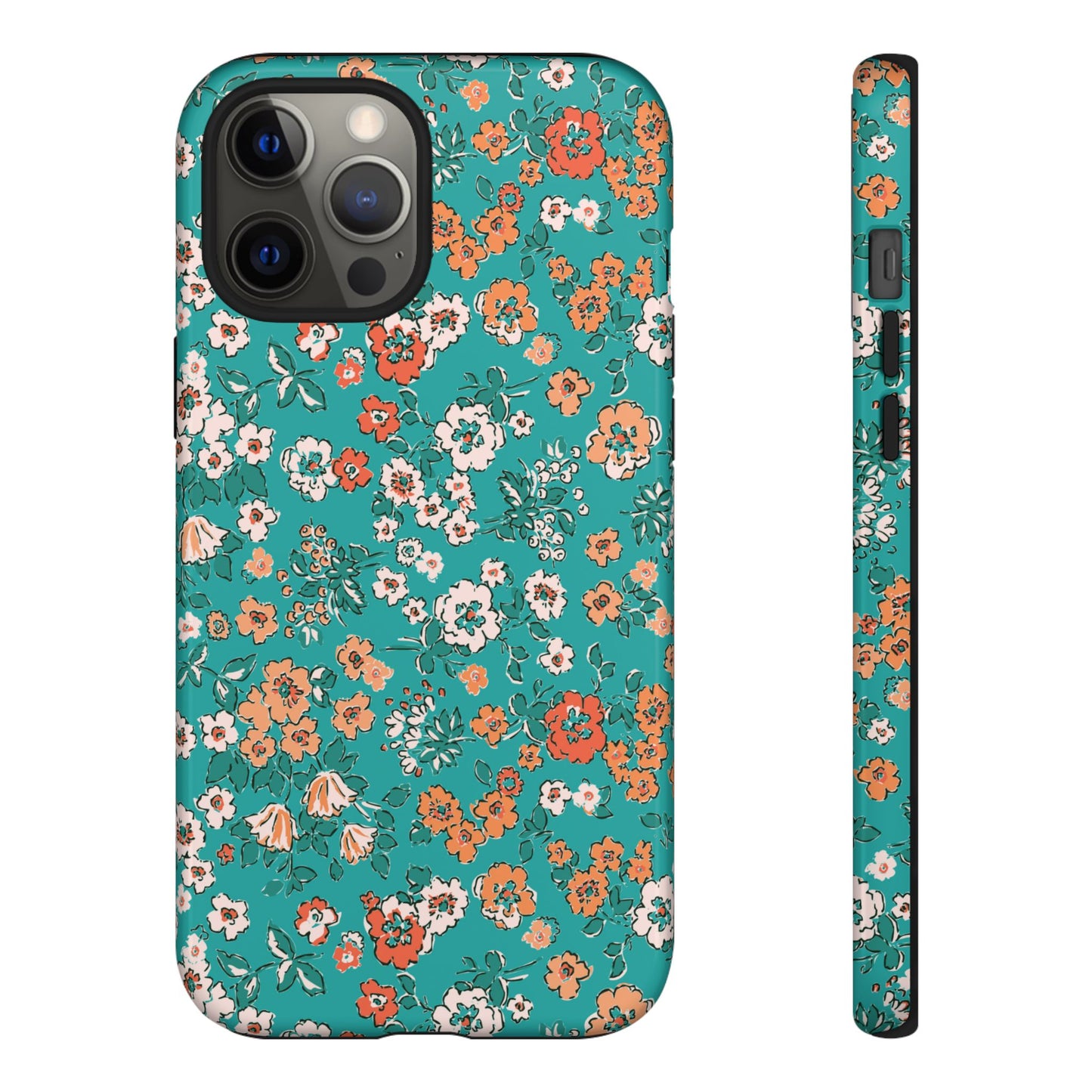 Funda para iPhone con diseño de jardín verde azulado y flores