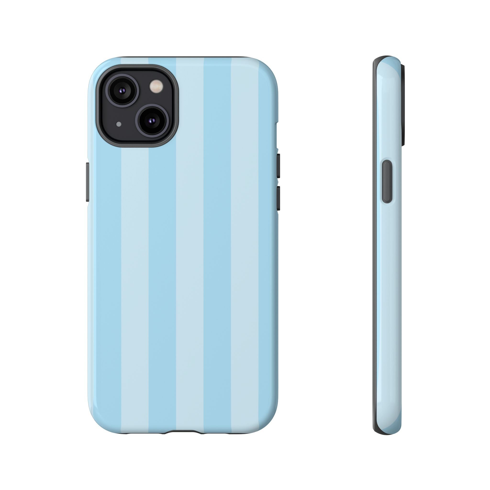 Funda para iPhone con rayas azules junto a la piscina