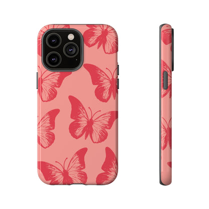 Funda para iPhone con diseño de mariposa social y mariposa color melocotón