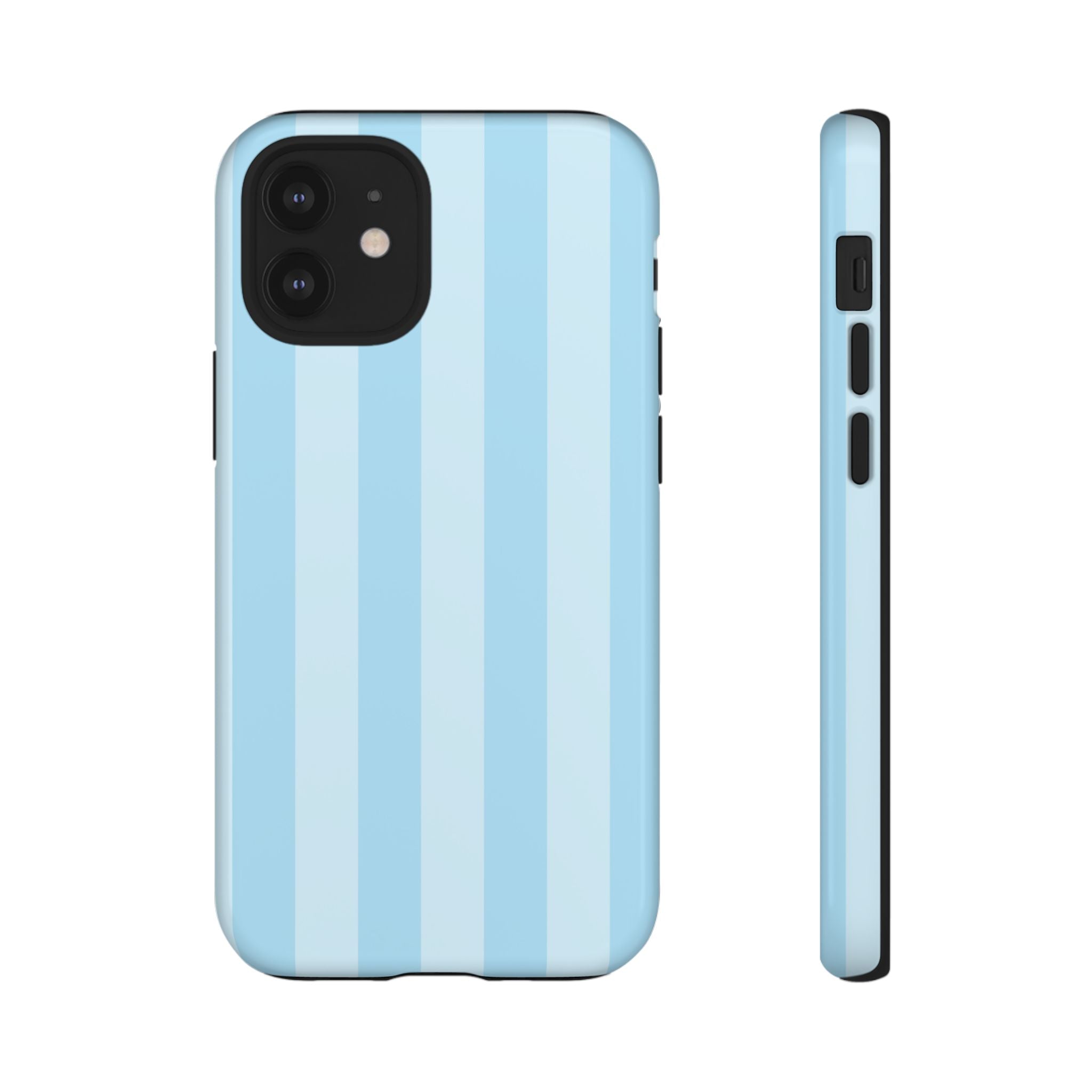 Funda para iPhone con rayas azules junto a la piscina
