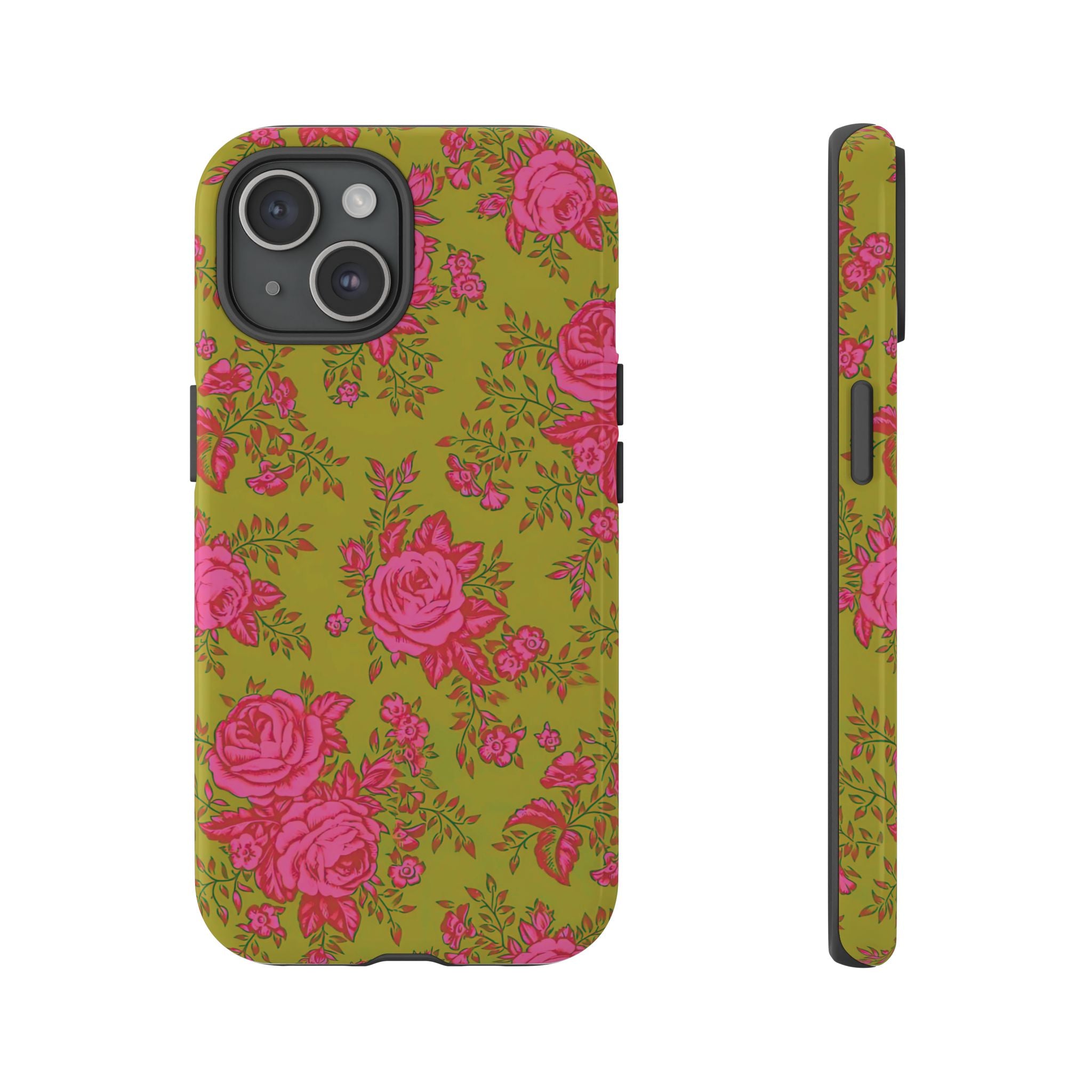 Coque iPhone à motif floral vert d'envie | Rose