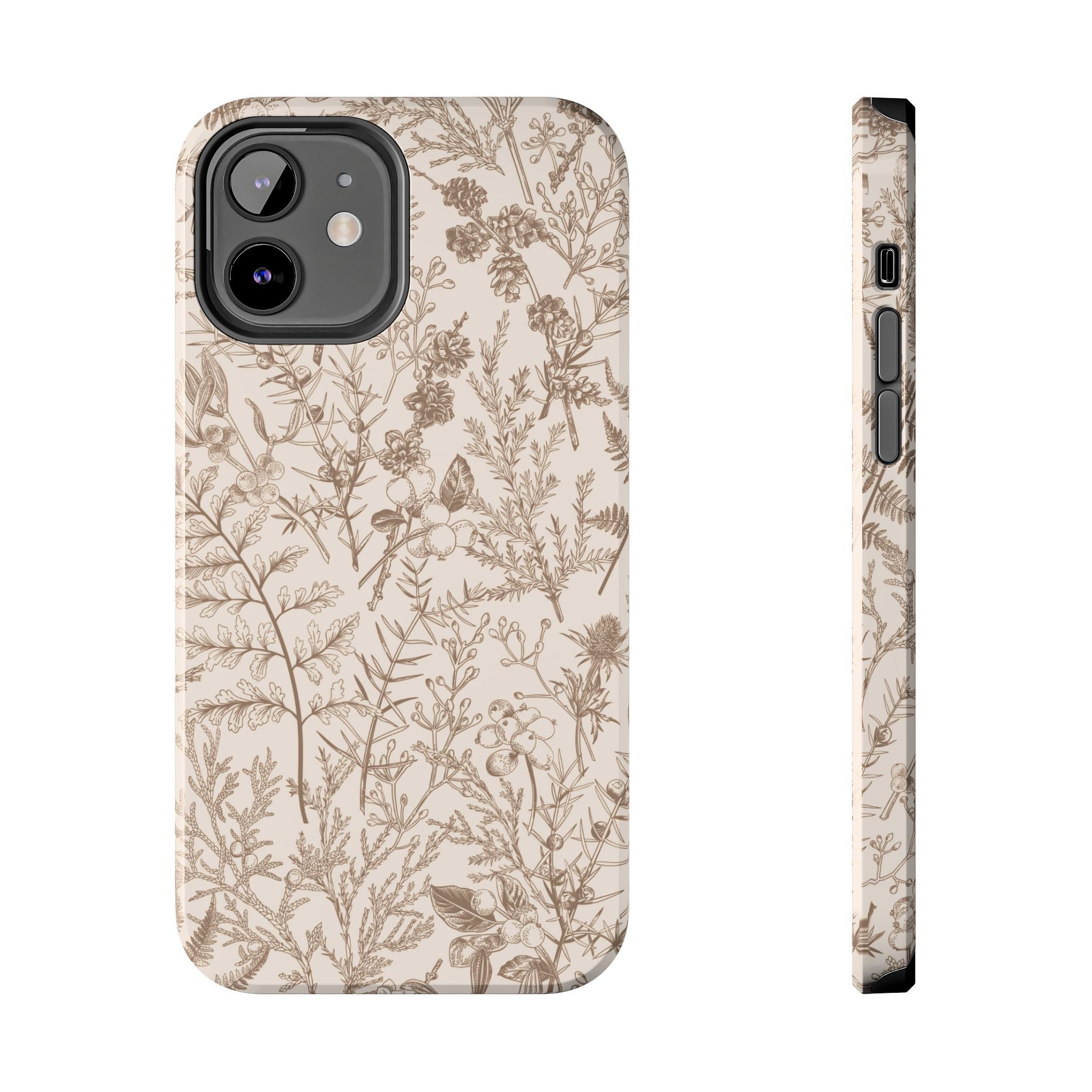 Funda para iPhone con diseño floral y botánico en color beige