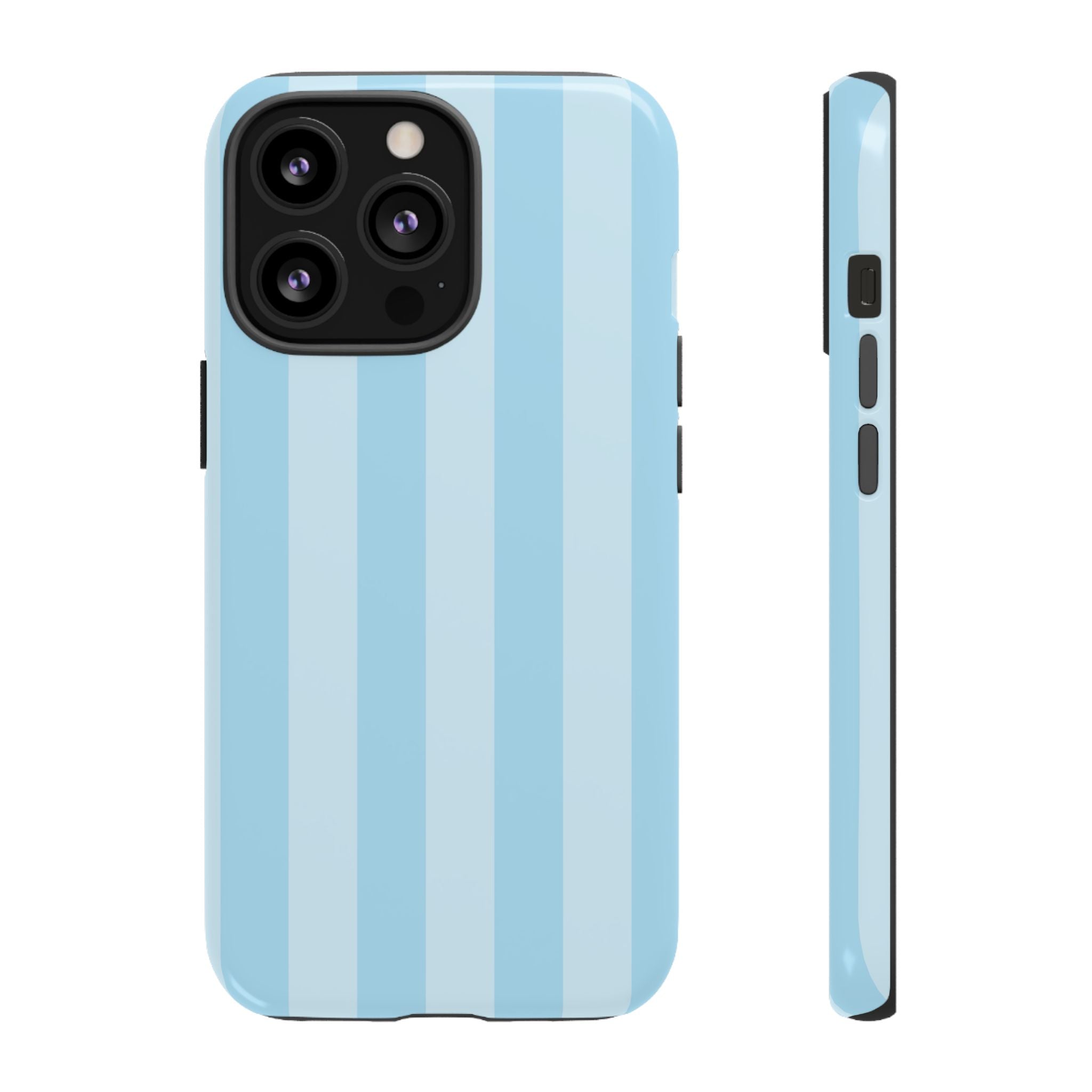 Funda para iPhone con rayas azules junto a la piscina