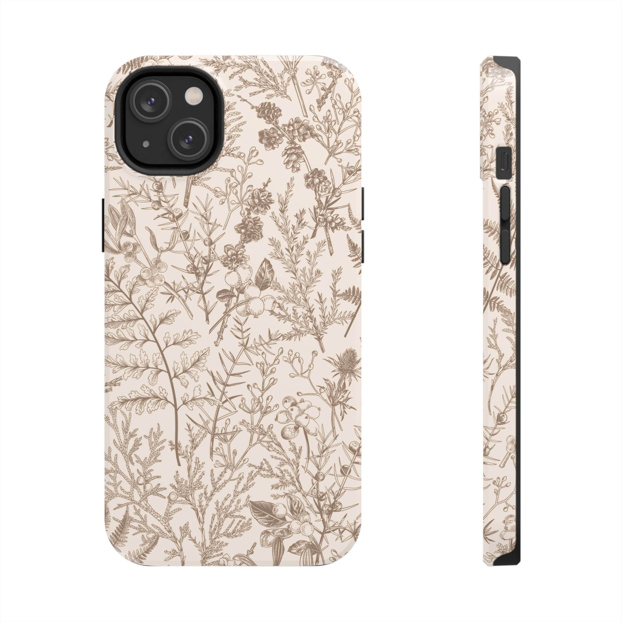 Funda para iPhone con diseño floral y botánico en color beige