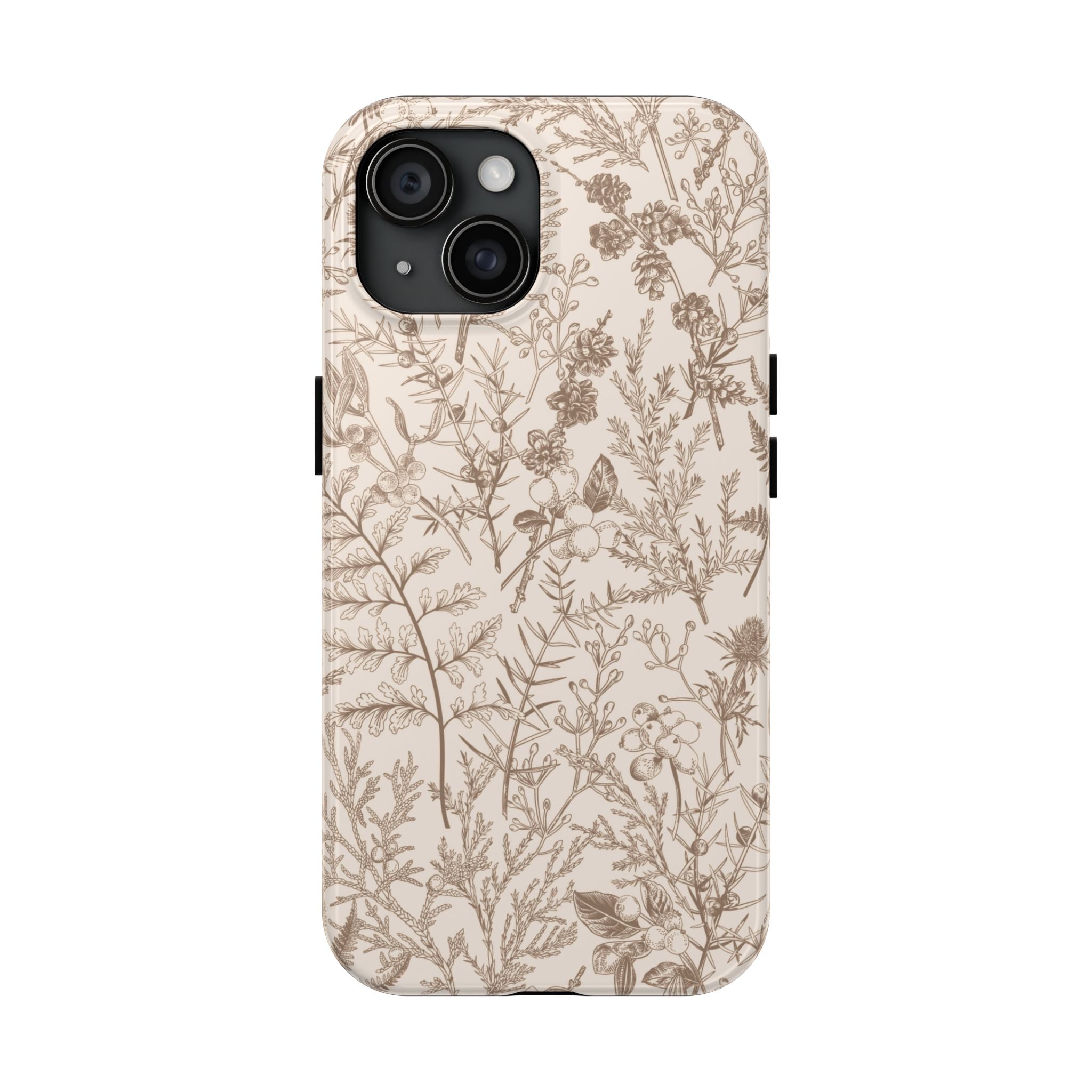 Funda para iPhone con diseño floral y botánico en color beige