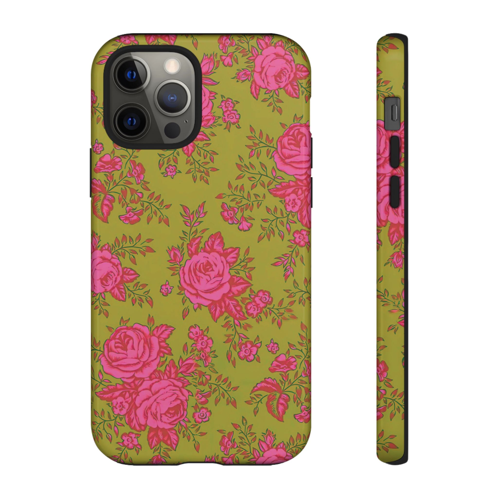 Coque iPhone à motif floral vert d'envie | Rose