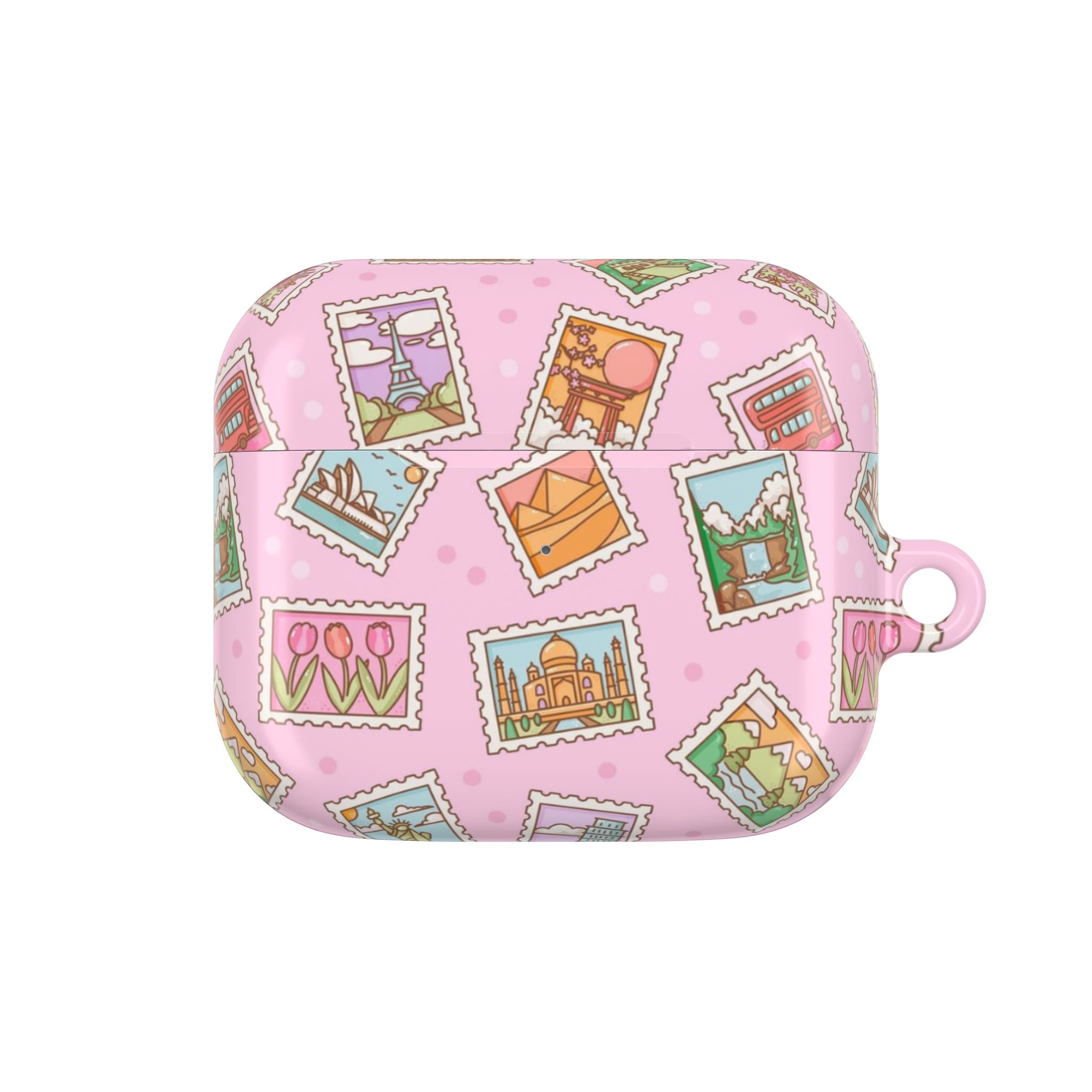 Travel Stamps Pink AirPods Case