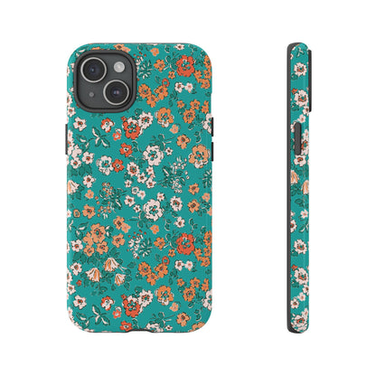 Funda para iPhone con diseño de jardín verde azulado y flores