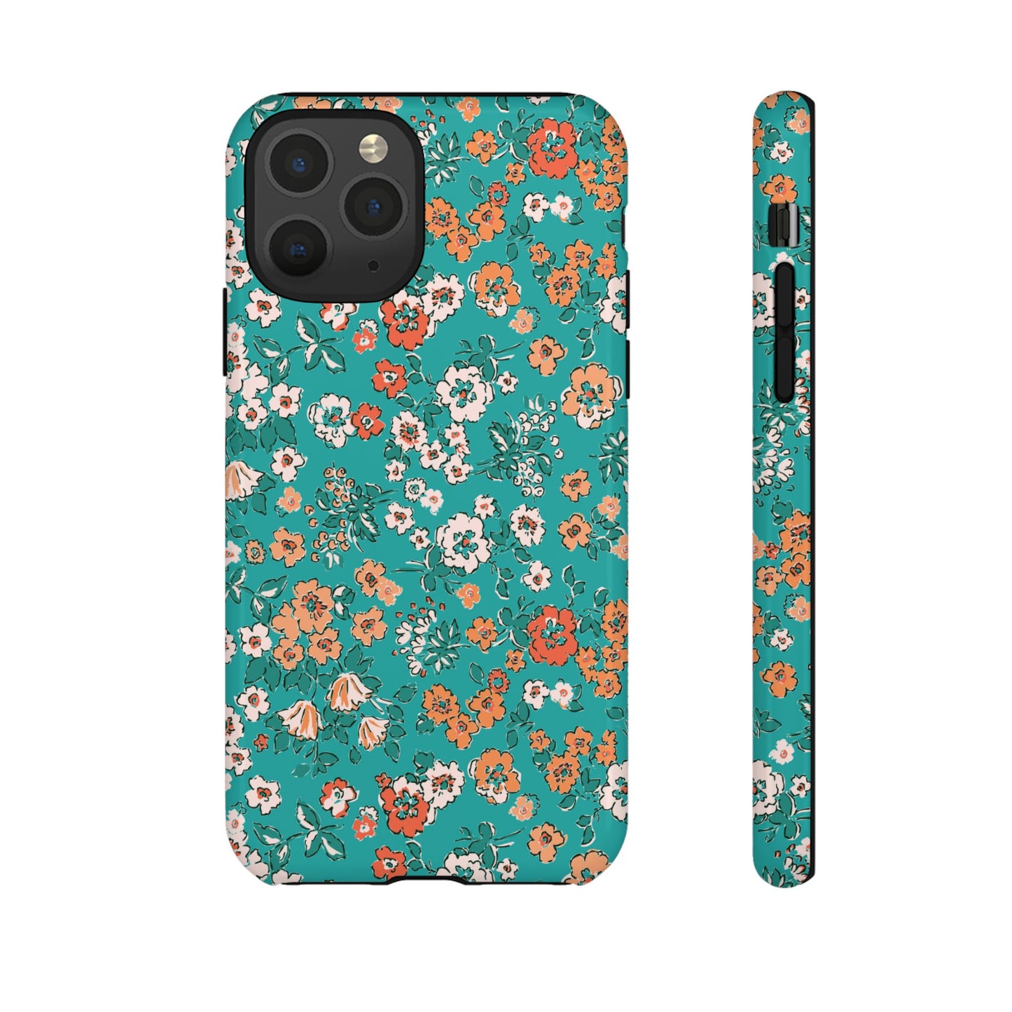 Funda para iPhone con diseño de jardín verde azulado y flores