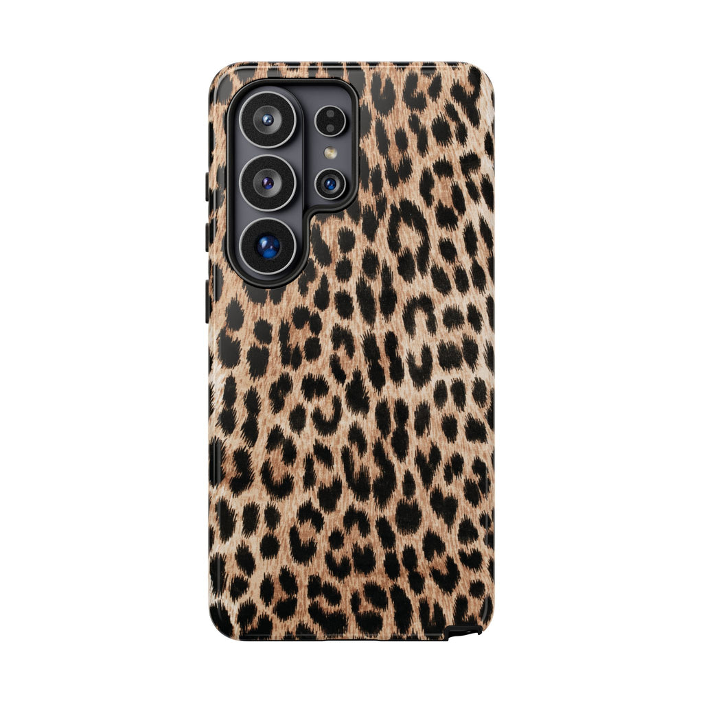 Untamed Samsung Galaxy phone case featuring a classic brown leopard print with bold black spots, warm caramel tones, and a realistic animal-inspired pattern.