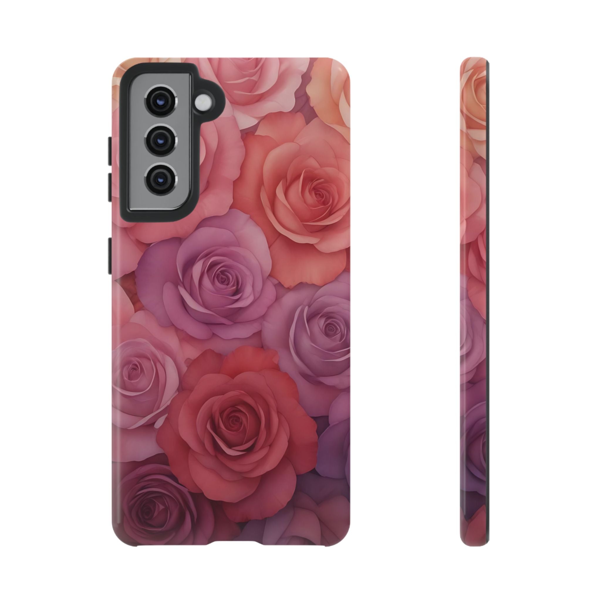 Estuche Galaxy con rosas degradadas y diseño floral