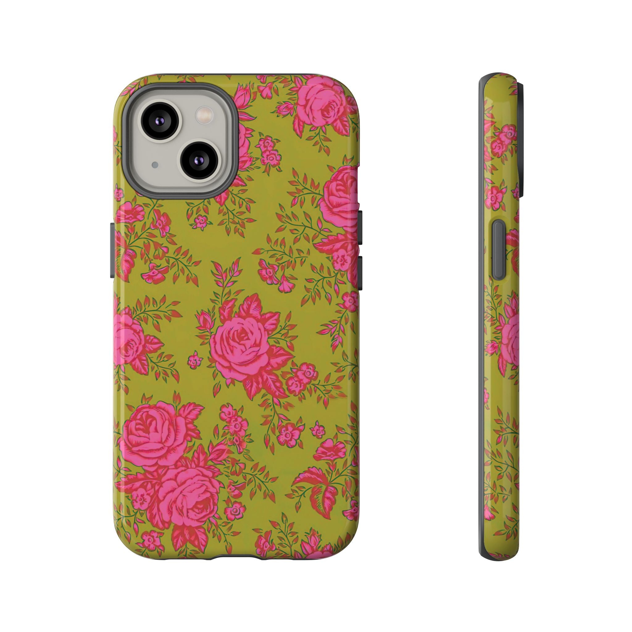 Coque iPhone à motif floral vert d'envie | Rose