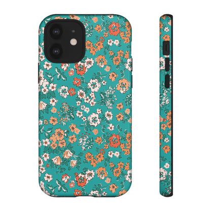 Funda para iPhone con diseño de jardín verde azulado y flores