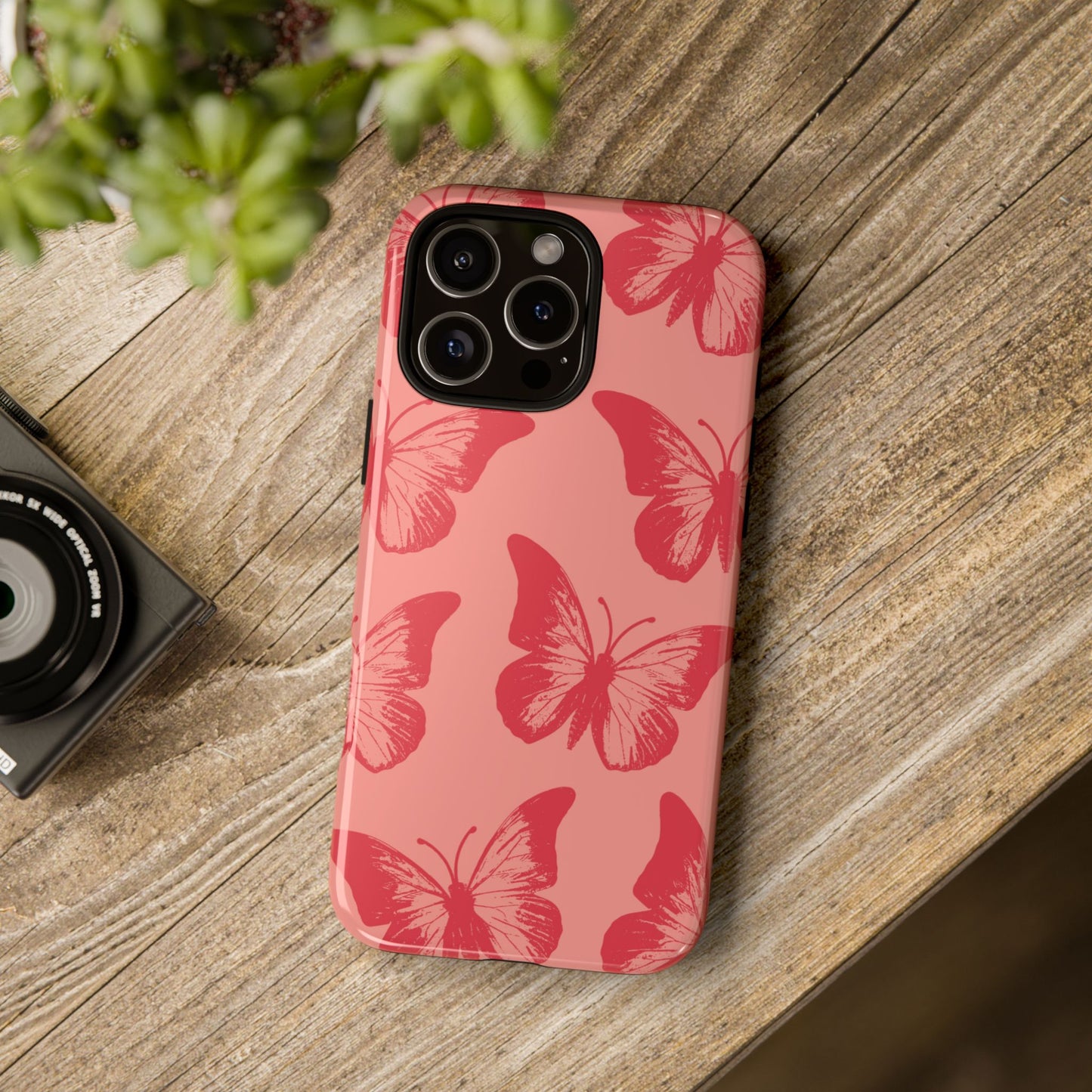 Funda para iPhone con diseño de mariposa social y mariposa color melocotón