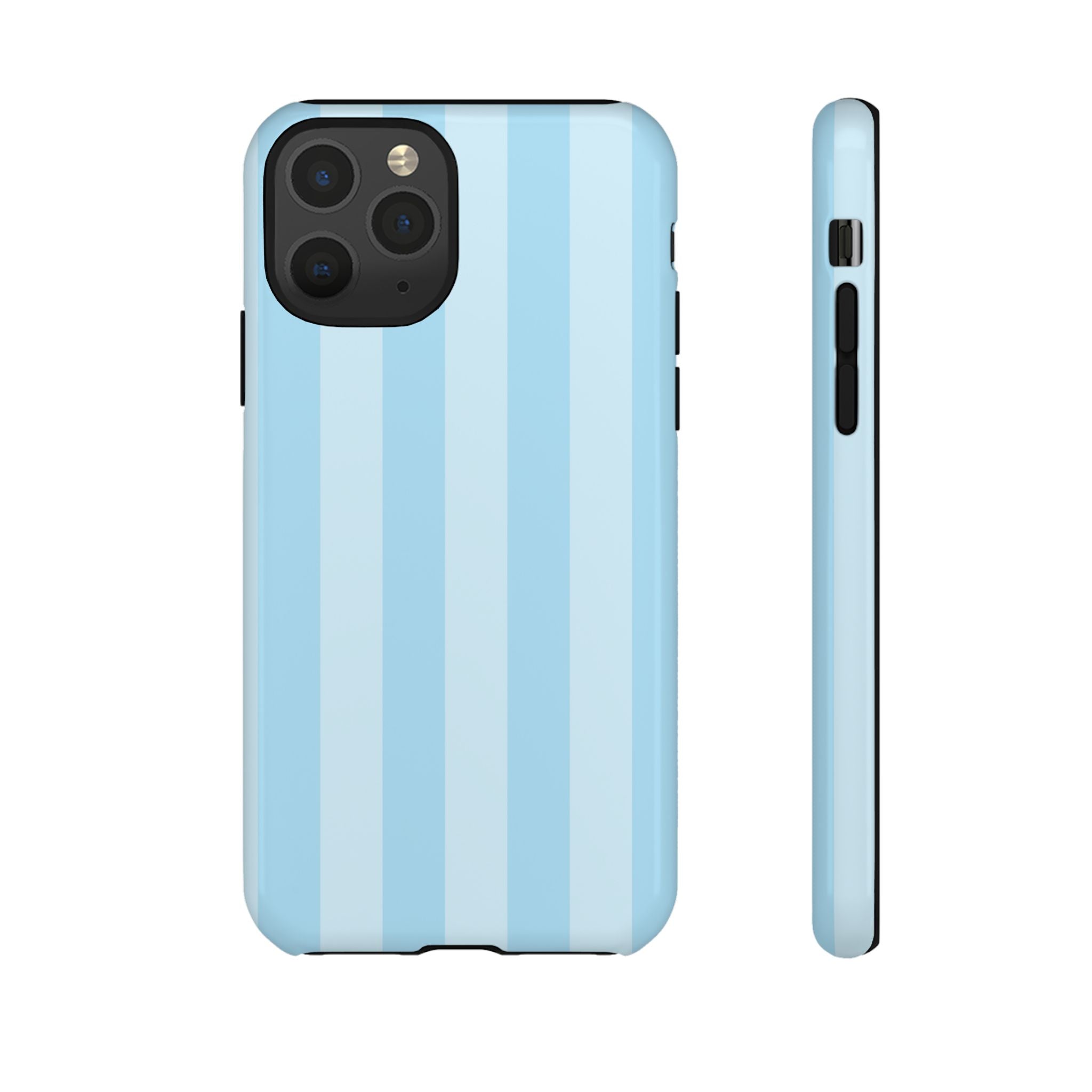 Funda para iPhone con rayas azules junto a la piscina