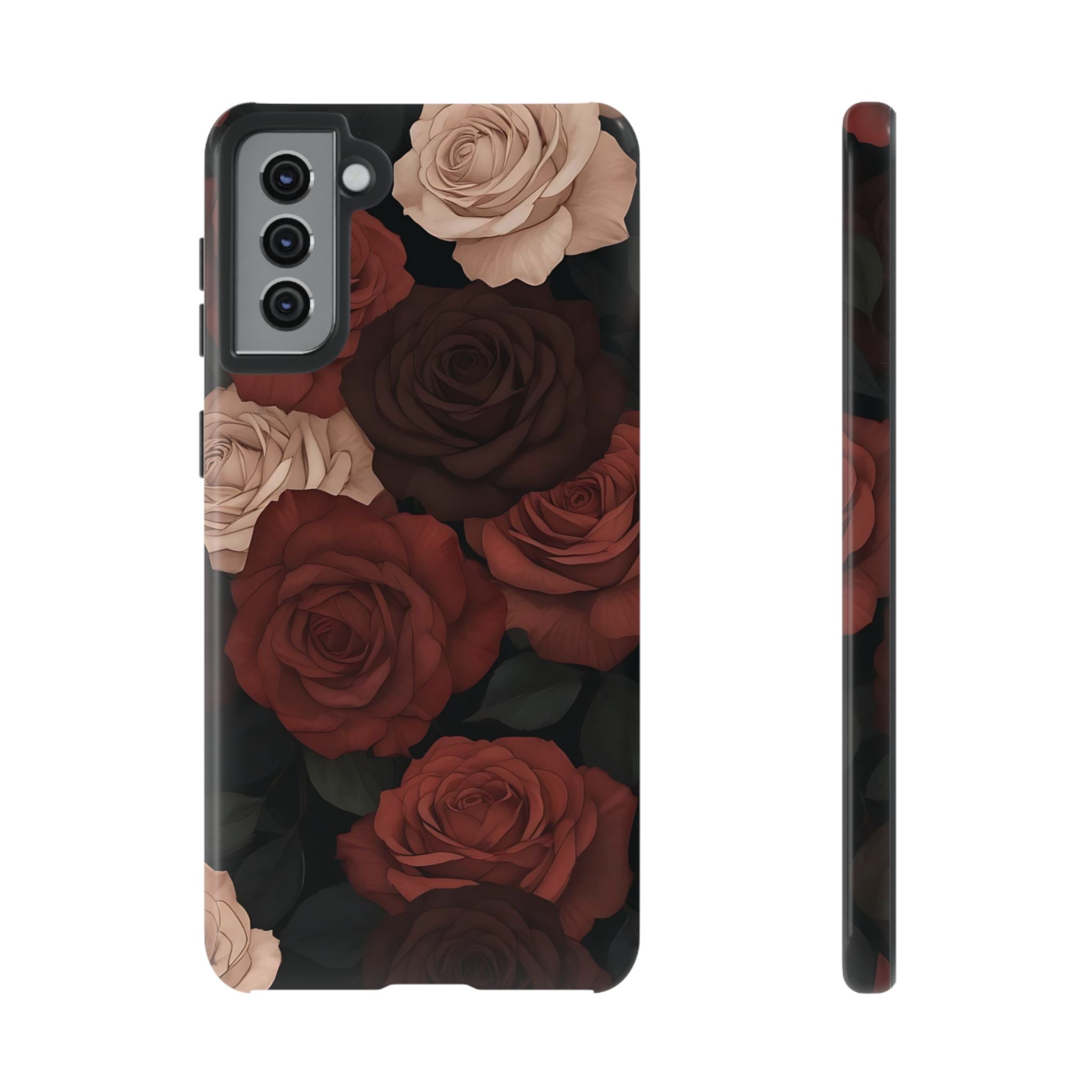 Funda Galaxy con diseño floral en color marrón y rosas