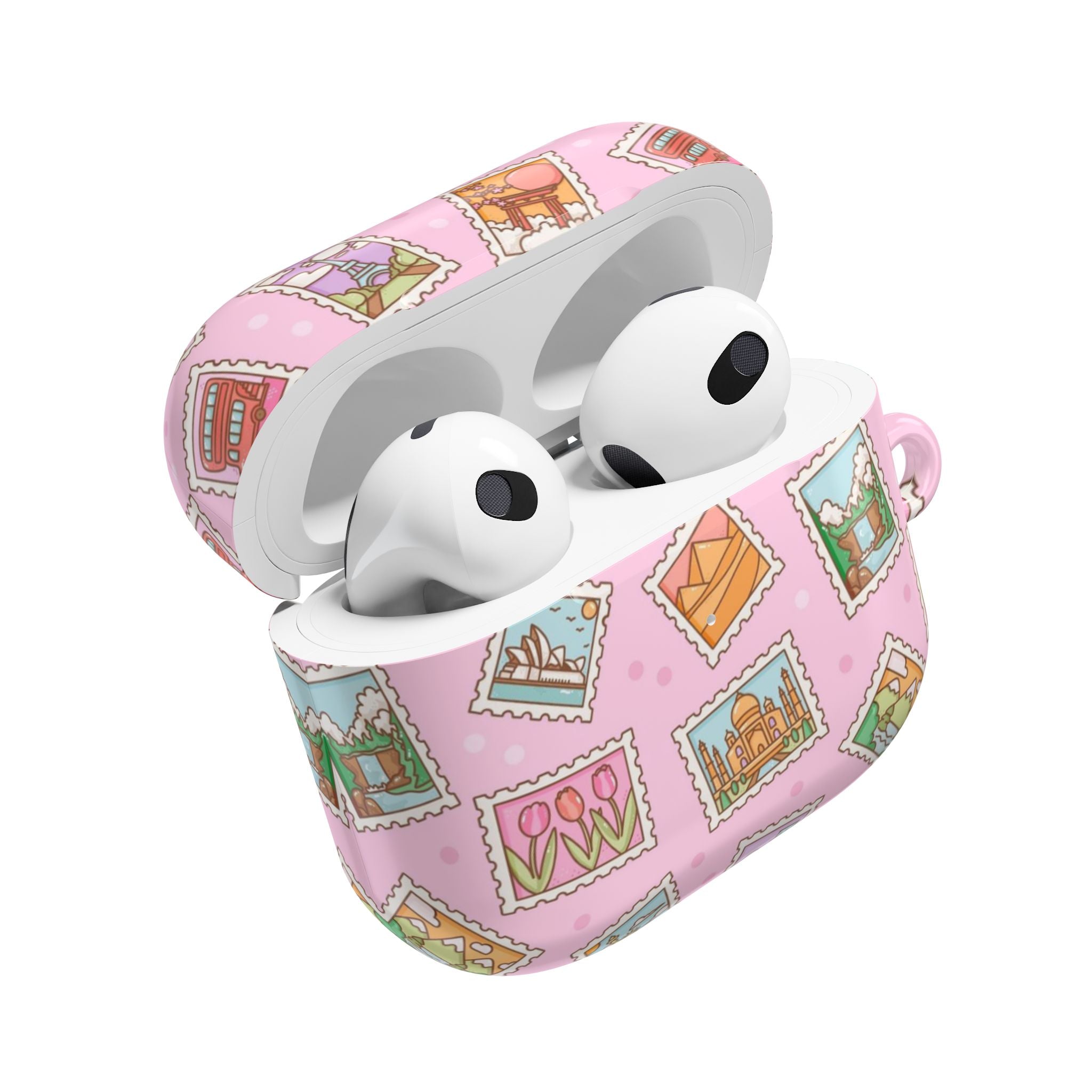 Travel Stamps Pink AirPods Case