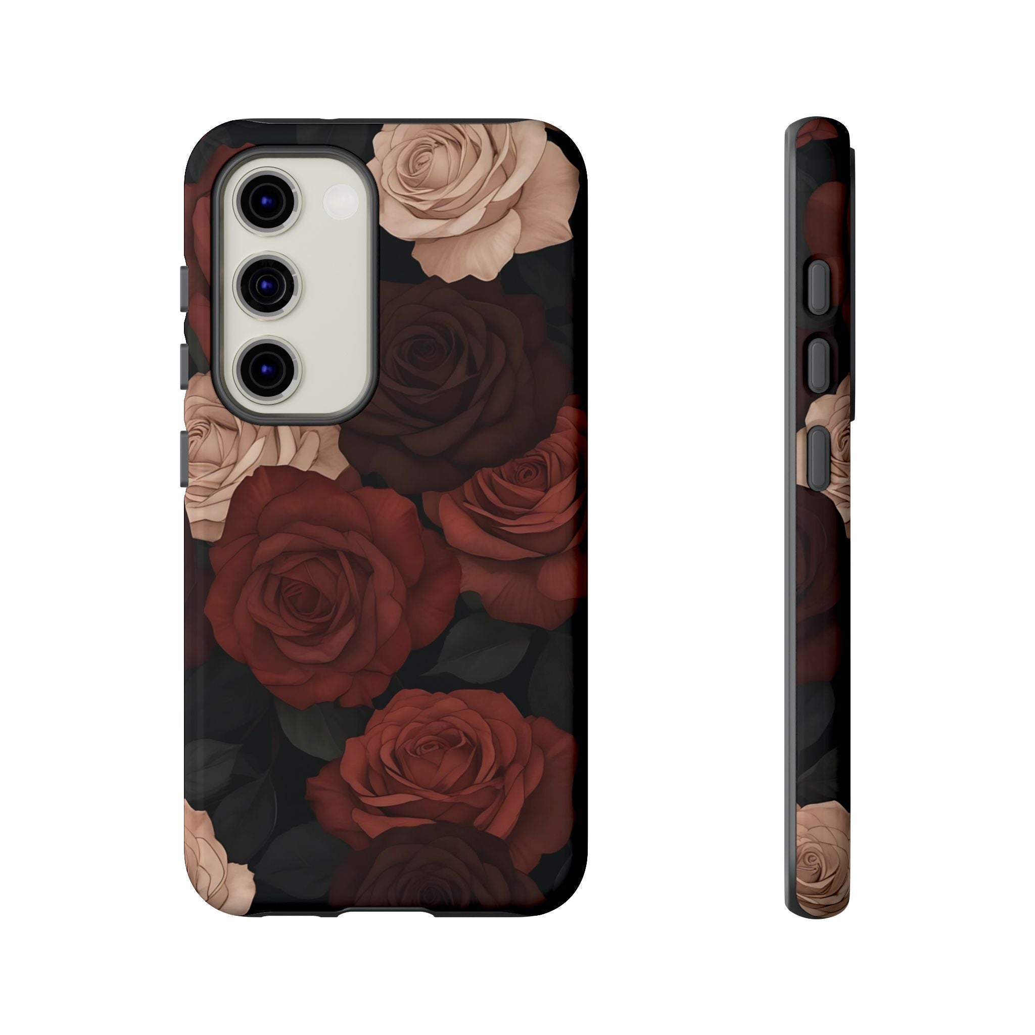 Funda Galaxy con diseño floral en color marrón y rosas