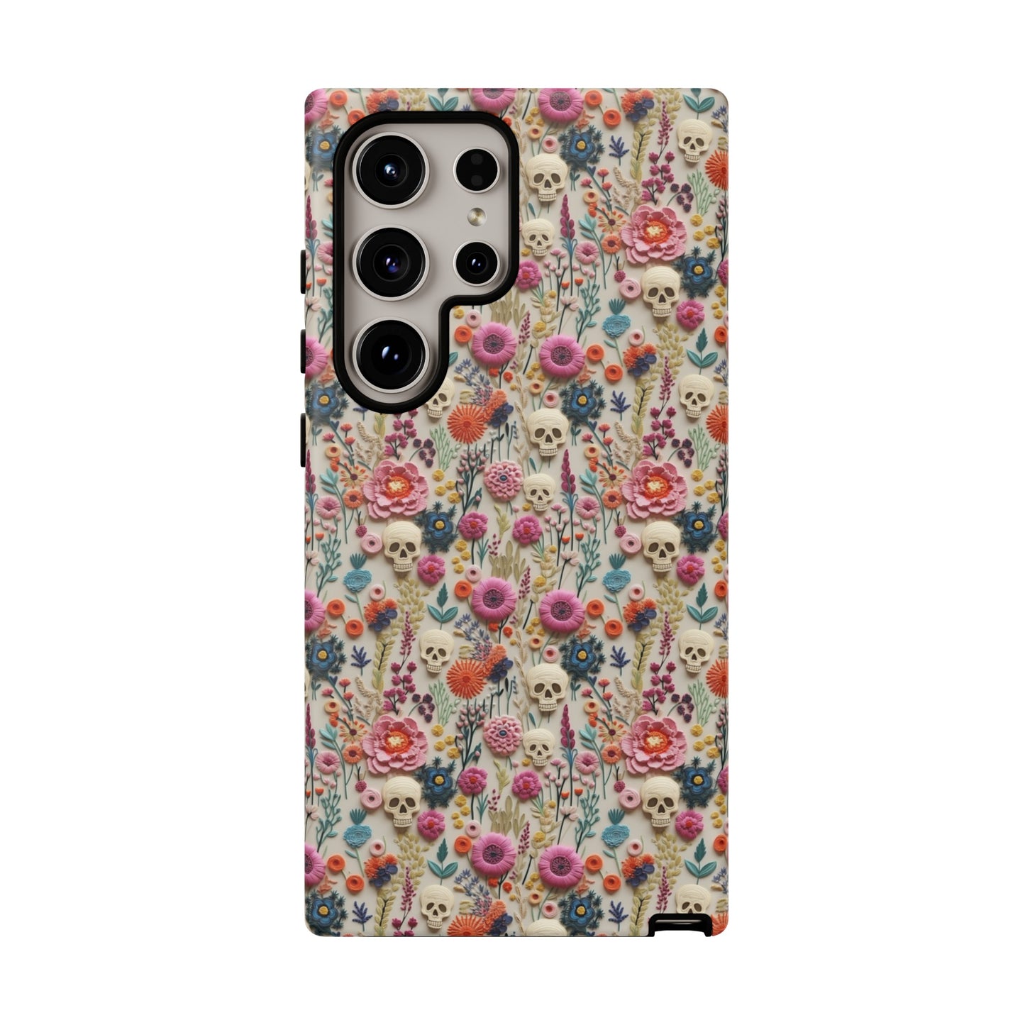 Skulls & Flowers | Embroidery Effect Case