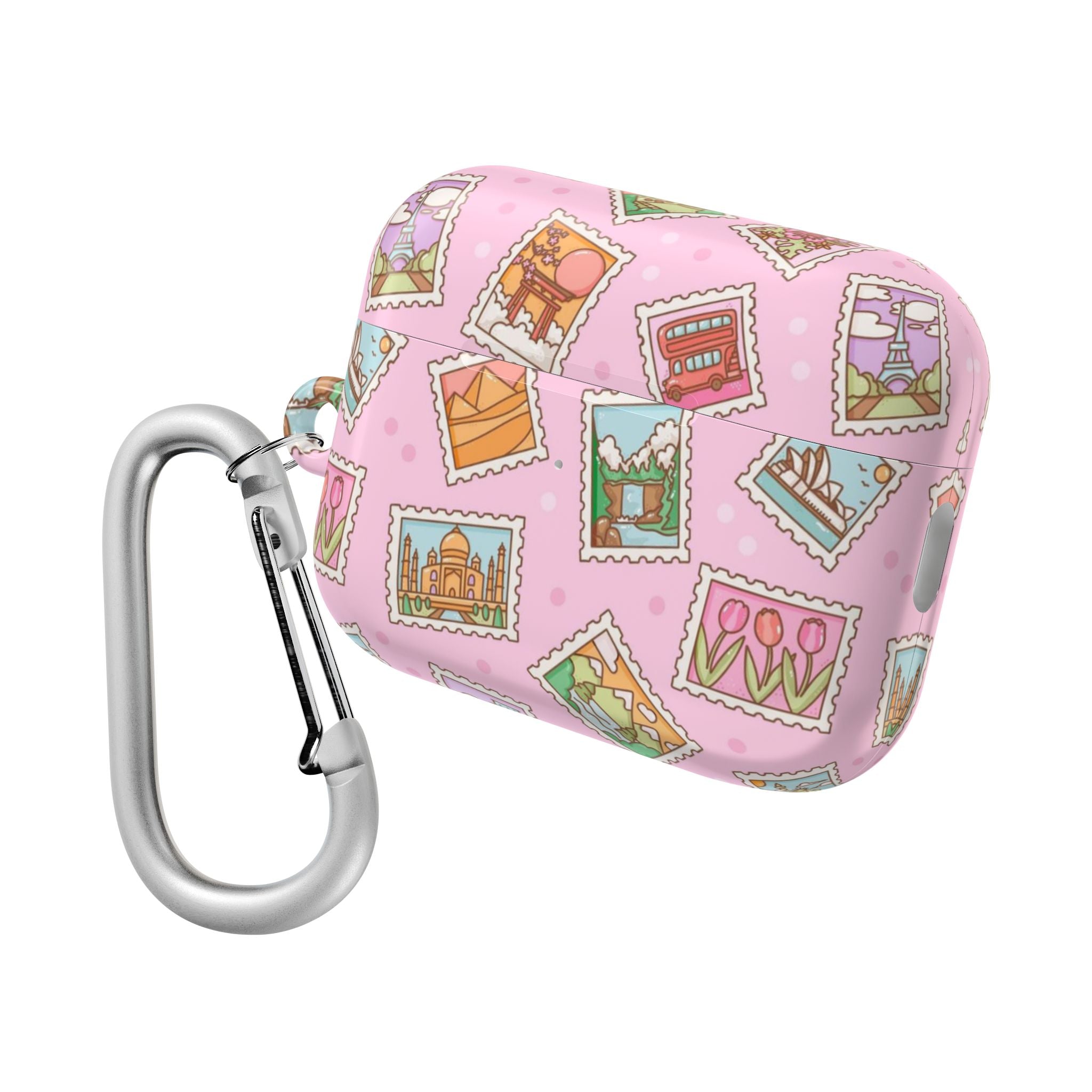 Travel Stamps Pink AirPods Case