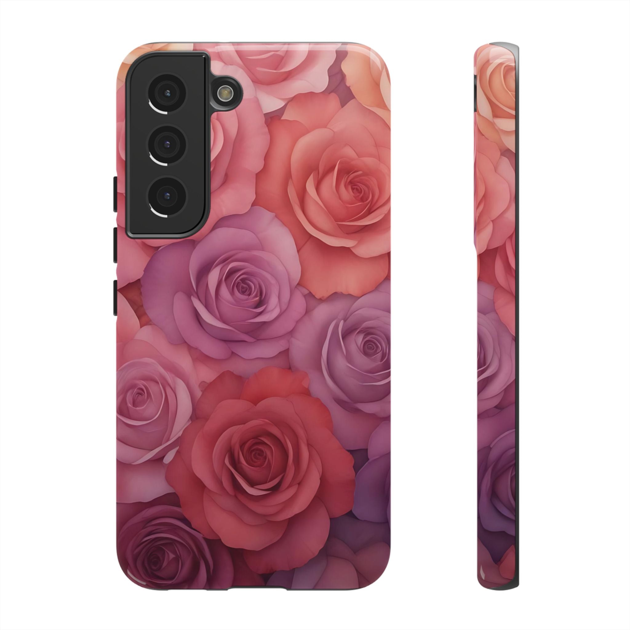 Estuche Galaxy con rosas degradadas y diseño floral