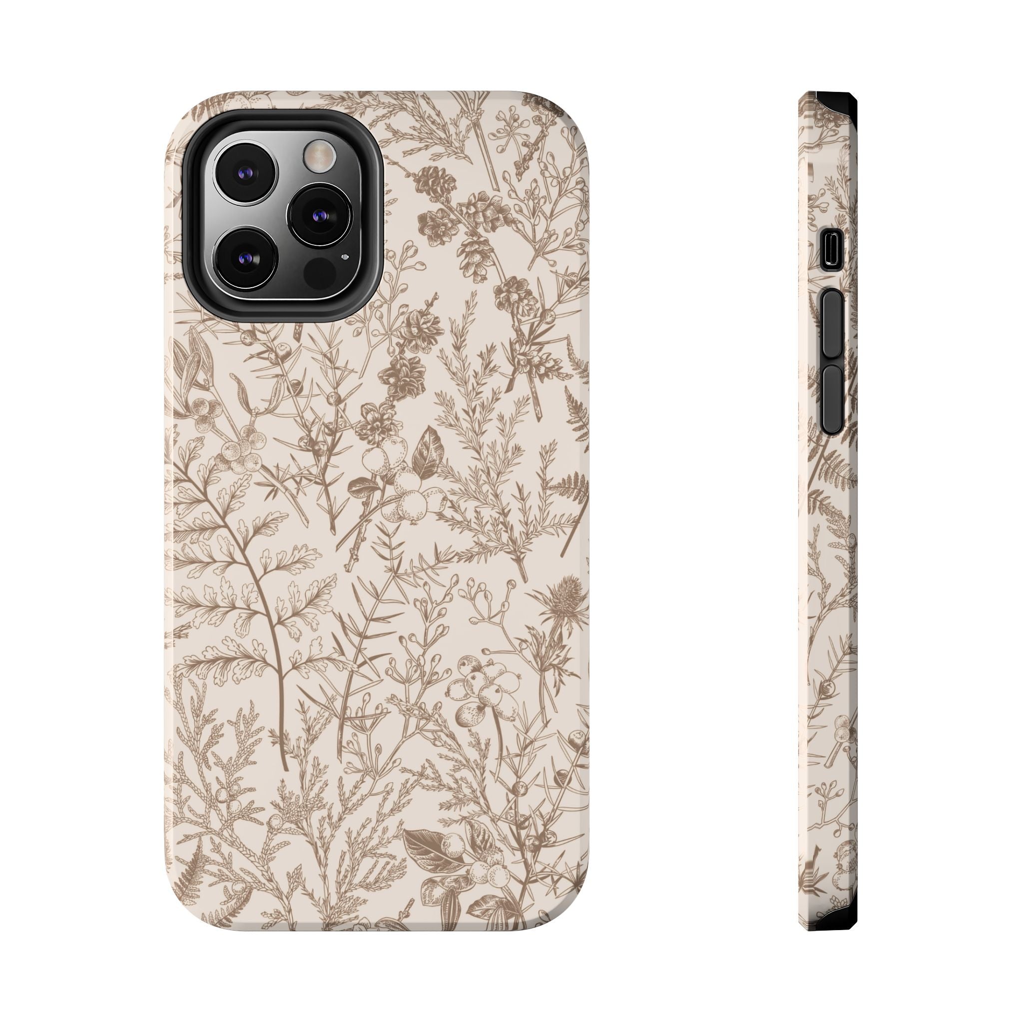 Funda para iPhone con diseño floral y botánico en color beige