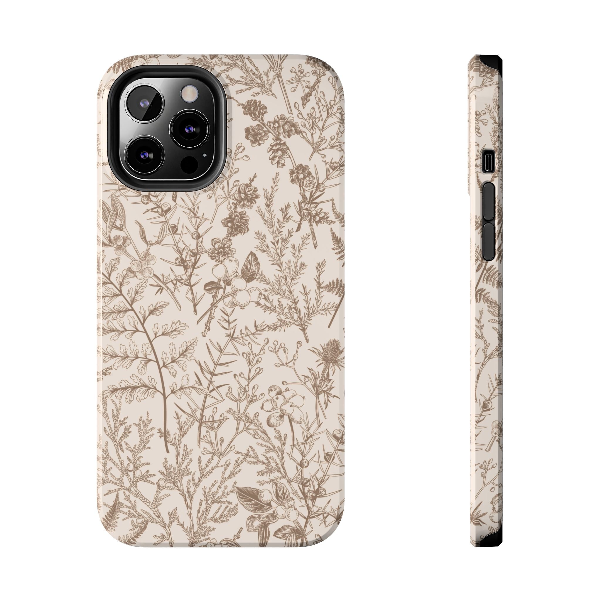Funda para iPhone con diseño floral y botánico en color beige