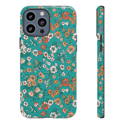 Funda para iPhone con diseño de jardín verde azulado y flores