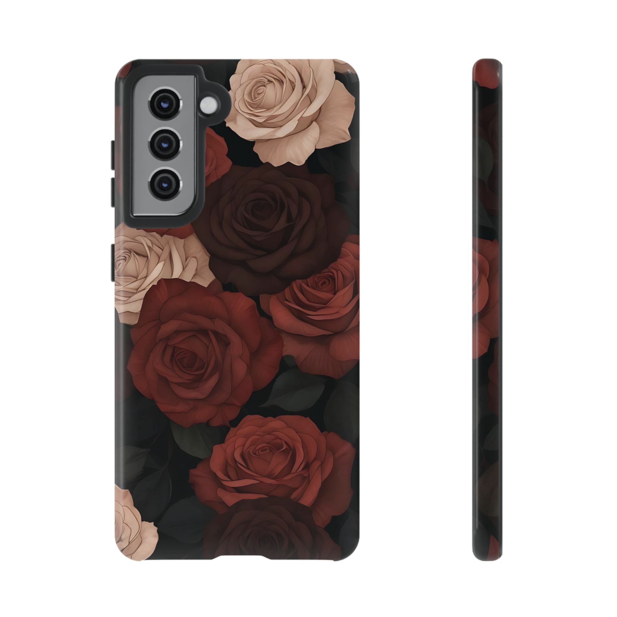 Funda Galaxy con diseño floral en color marrón y rosas