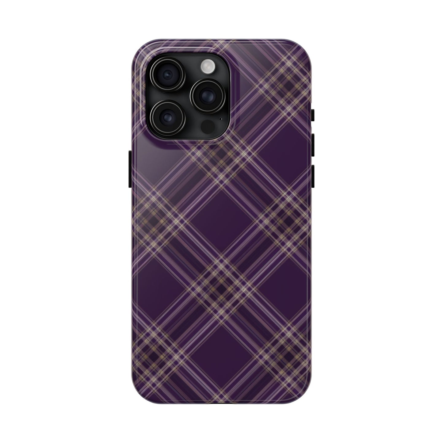 Funda retro para iPhone con cuadros escoceses color ciruela