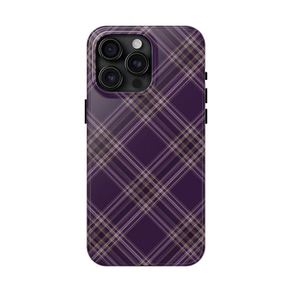 Funda retro para iPhone con cuadros escoceses color ciruela