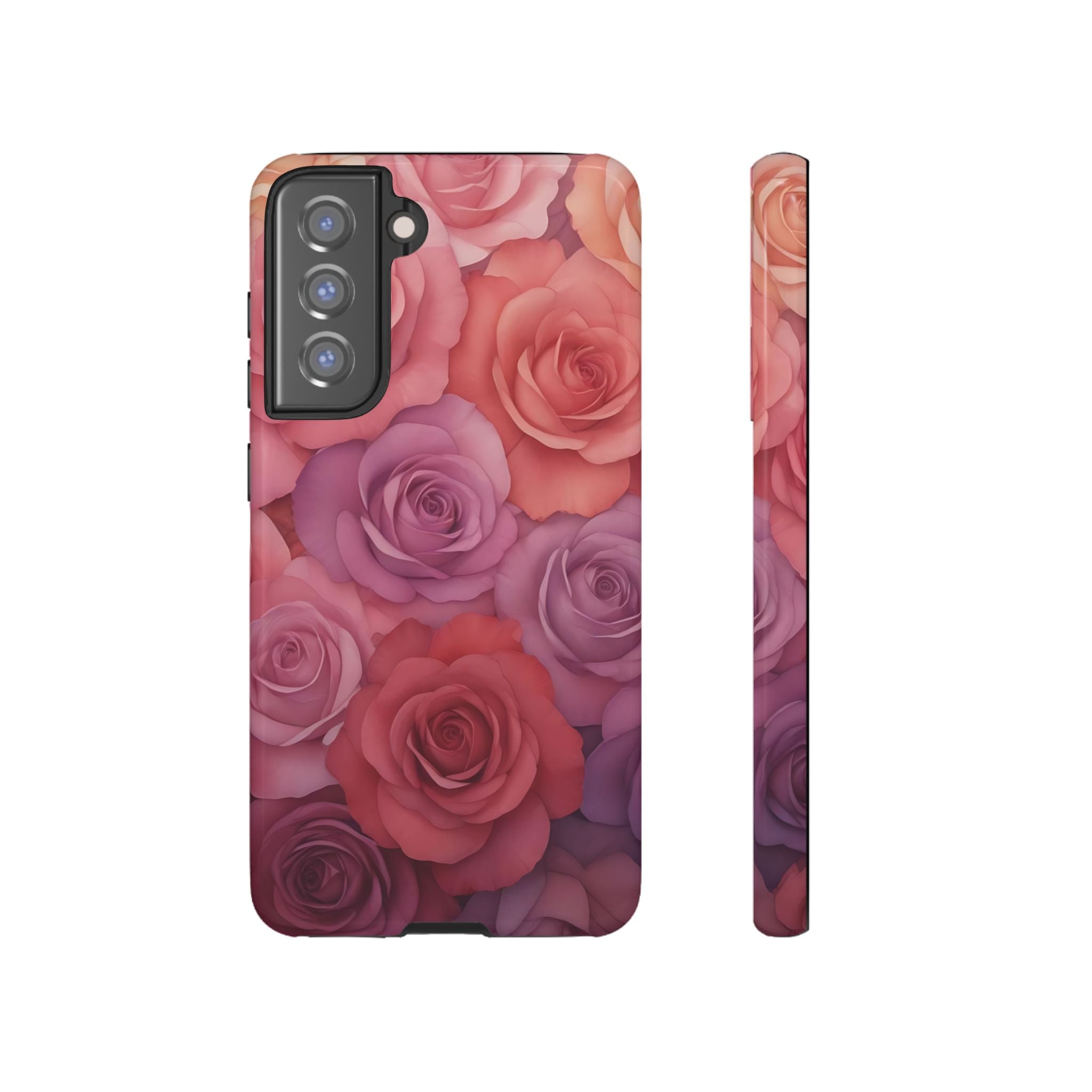Estuche Galaxy con rosas degradadas y diseño floral