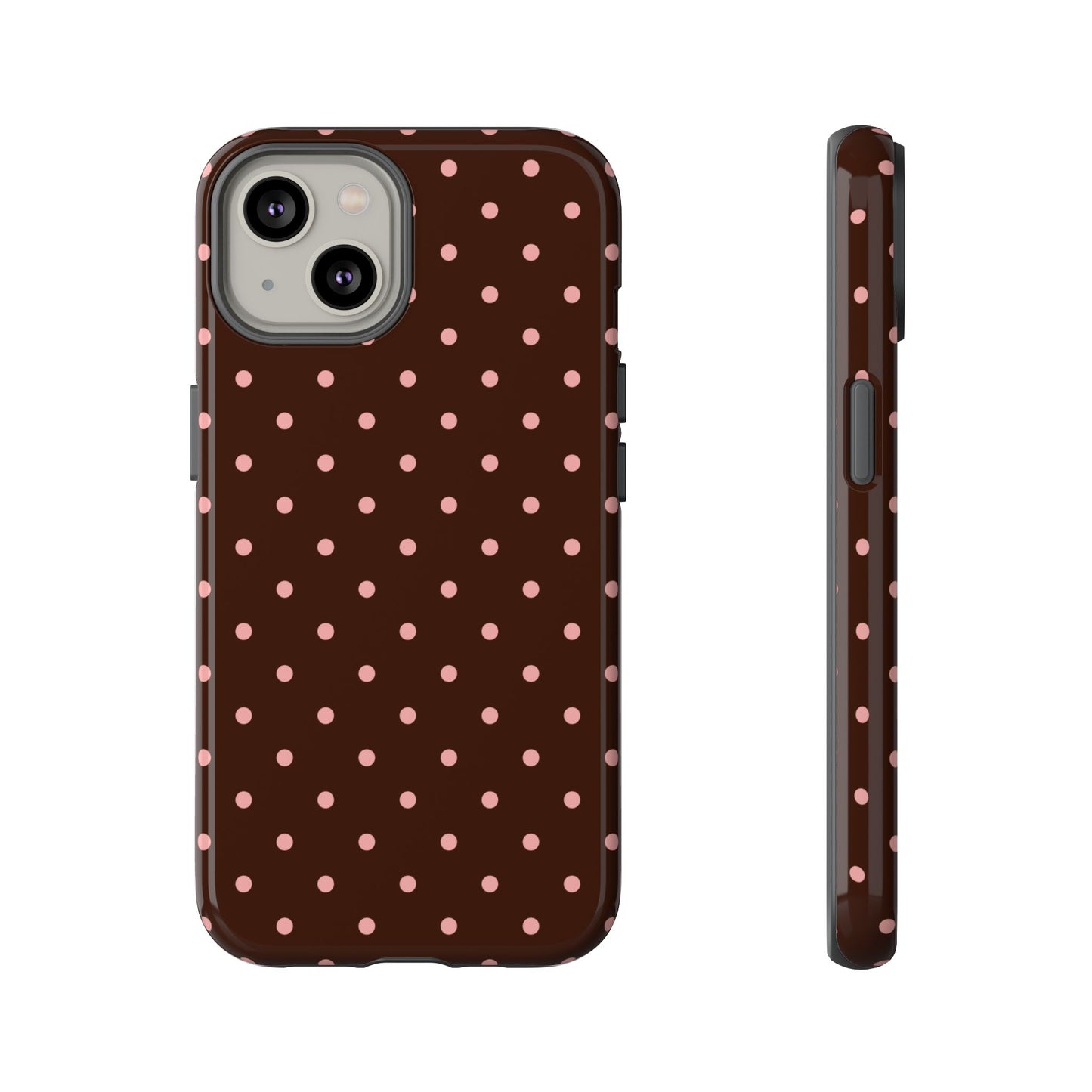 Jolie en rose | Coque iPhone à pois marron