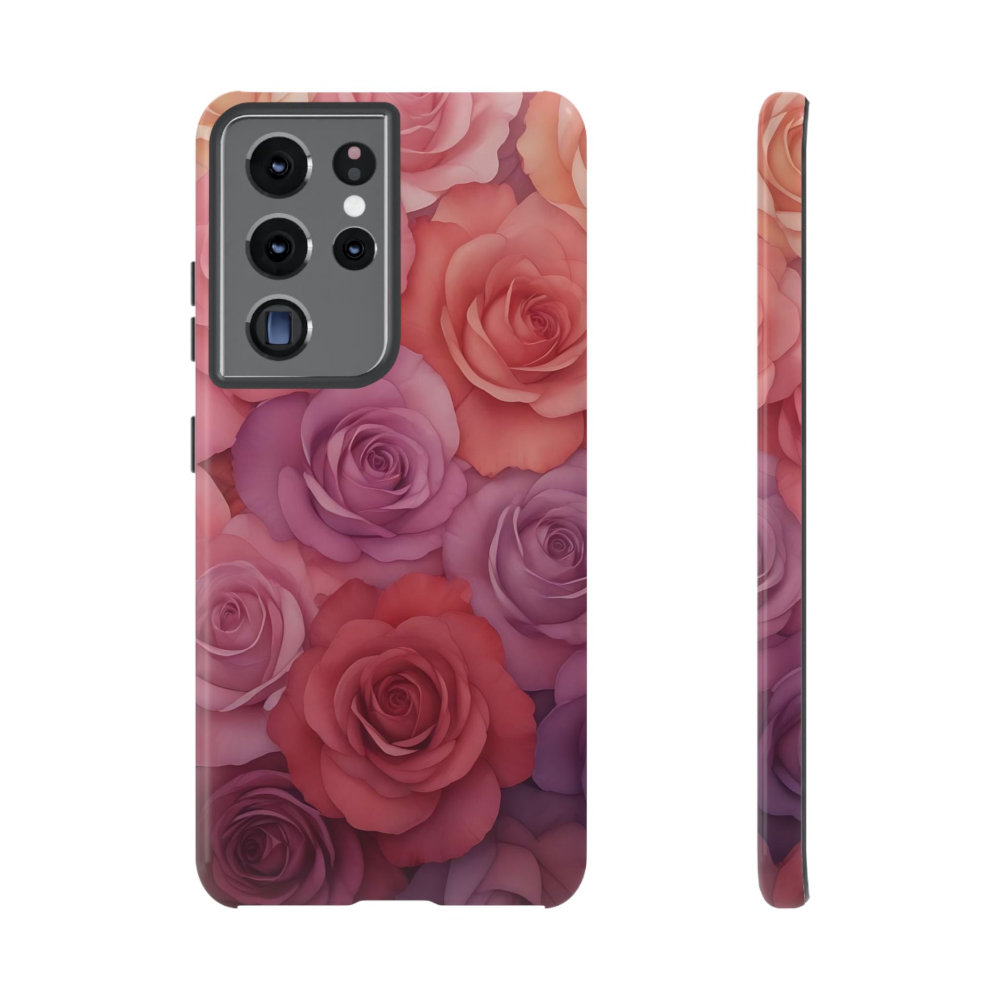 Estuche Galaxy con rosas degradadas y diseño floral