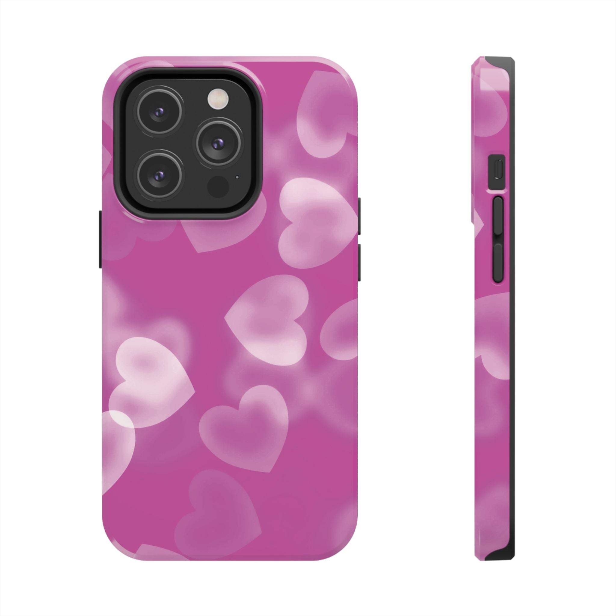 Coque iPhone rose avec coeurs en aérographe