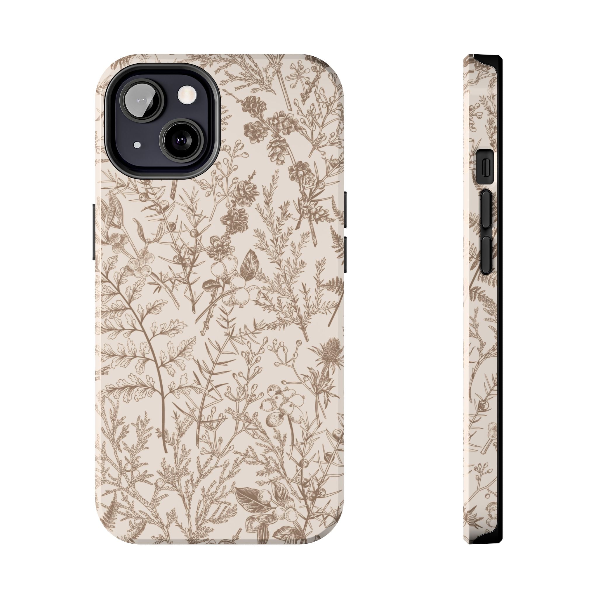 Funda para iPhone con diseño floral y botánico en color beige